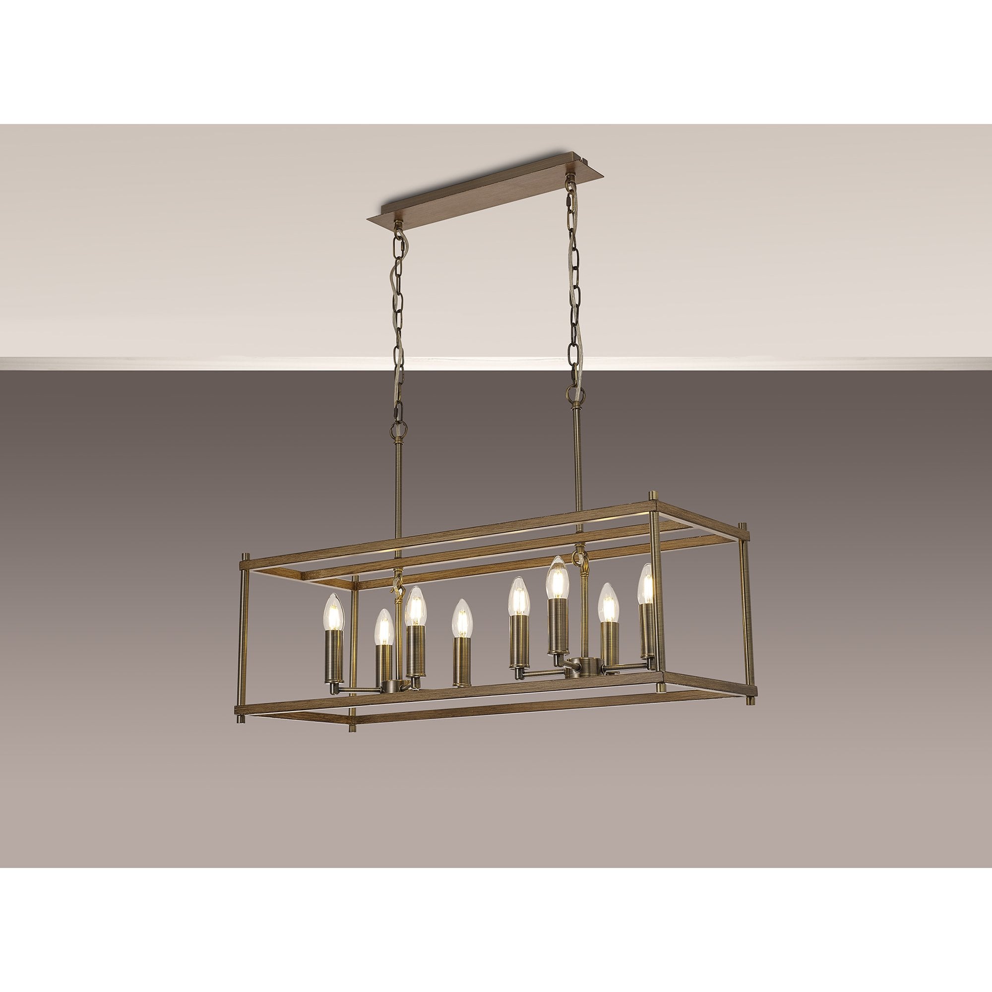 Fabula Douglas 8 Light Linear Pendant - Medium Oak & Antique Brass