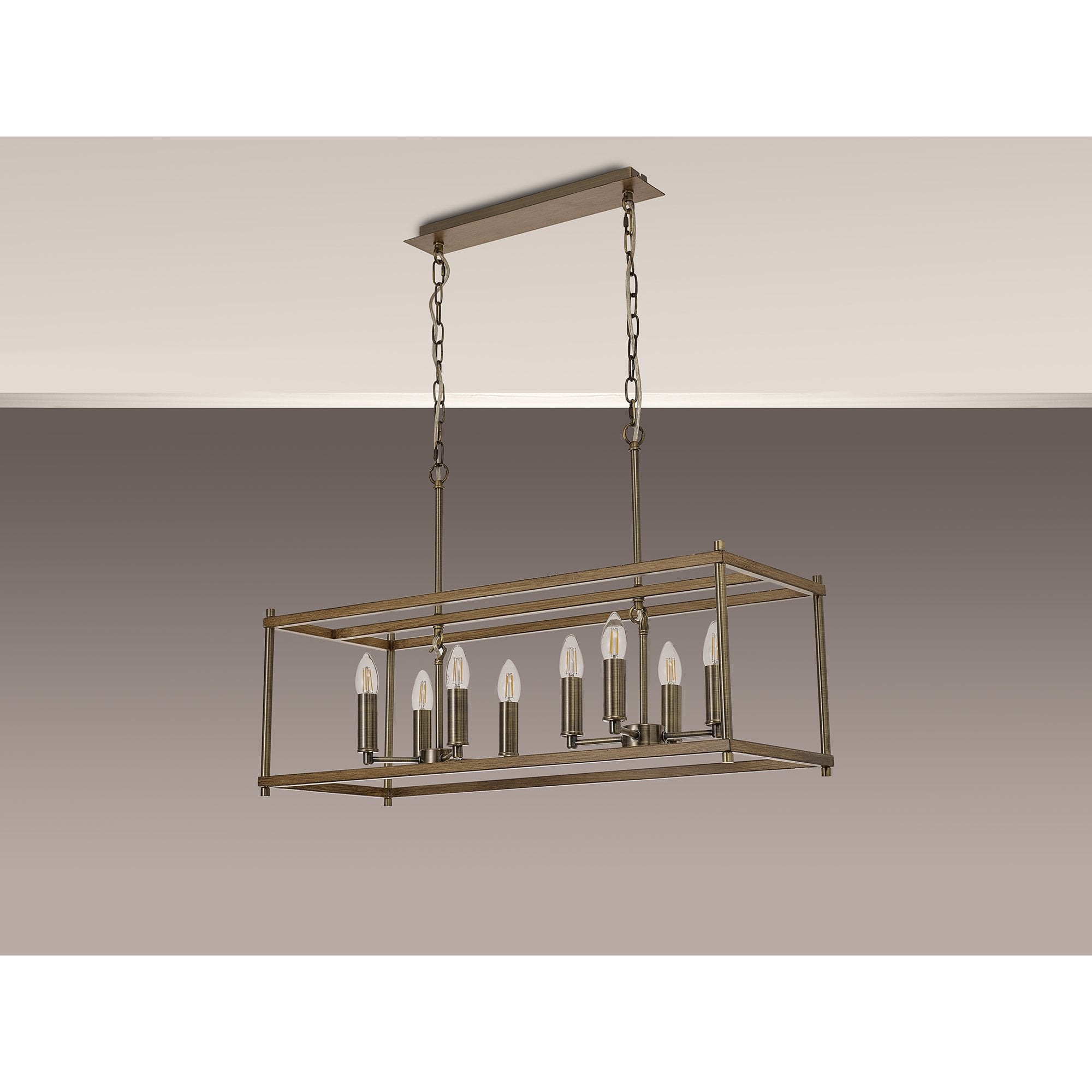 Fabula Douglas 8 Light Linear Pendant - Medium Oak & Antique Brass
