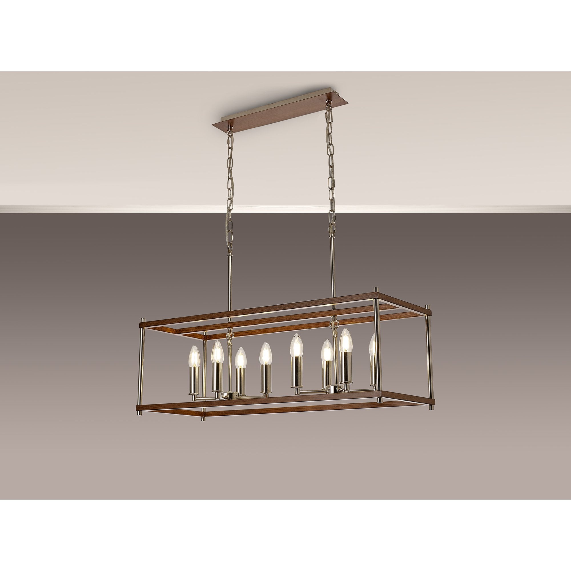 Fabula Douglas 8 Light Linear Pendant - Walnut & Polished Nickel