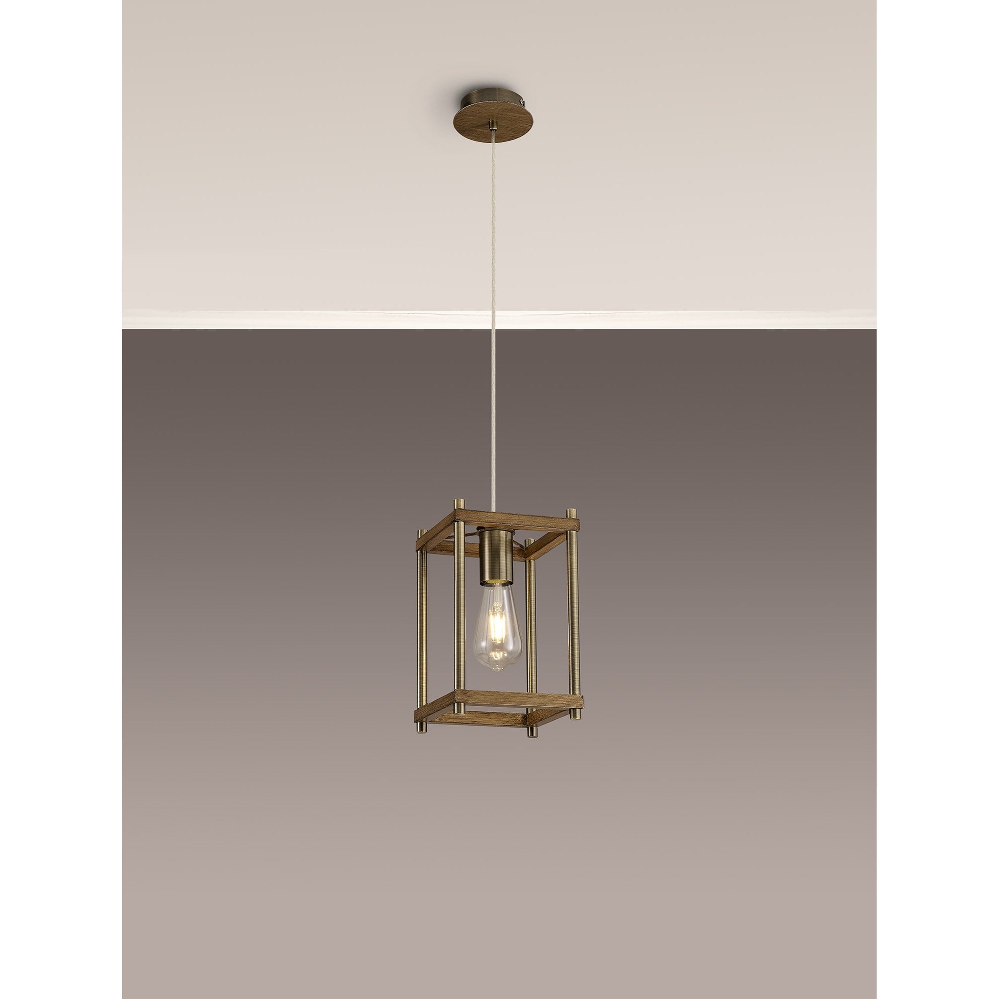 Fabula Douglas Single Pendant - Medium Oak & Antique Brass