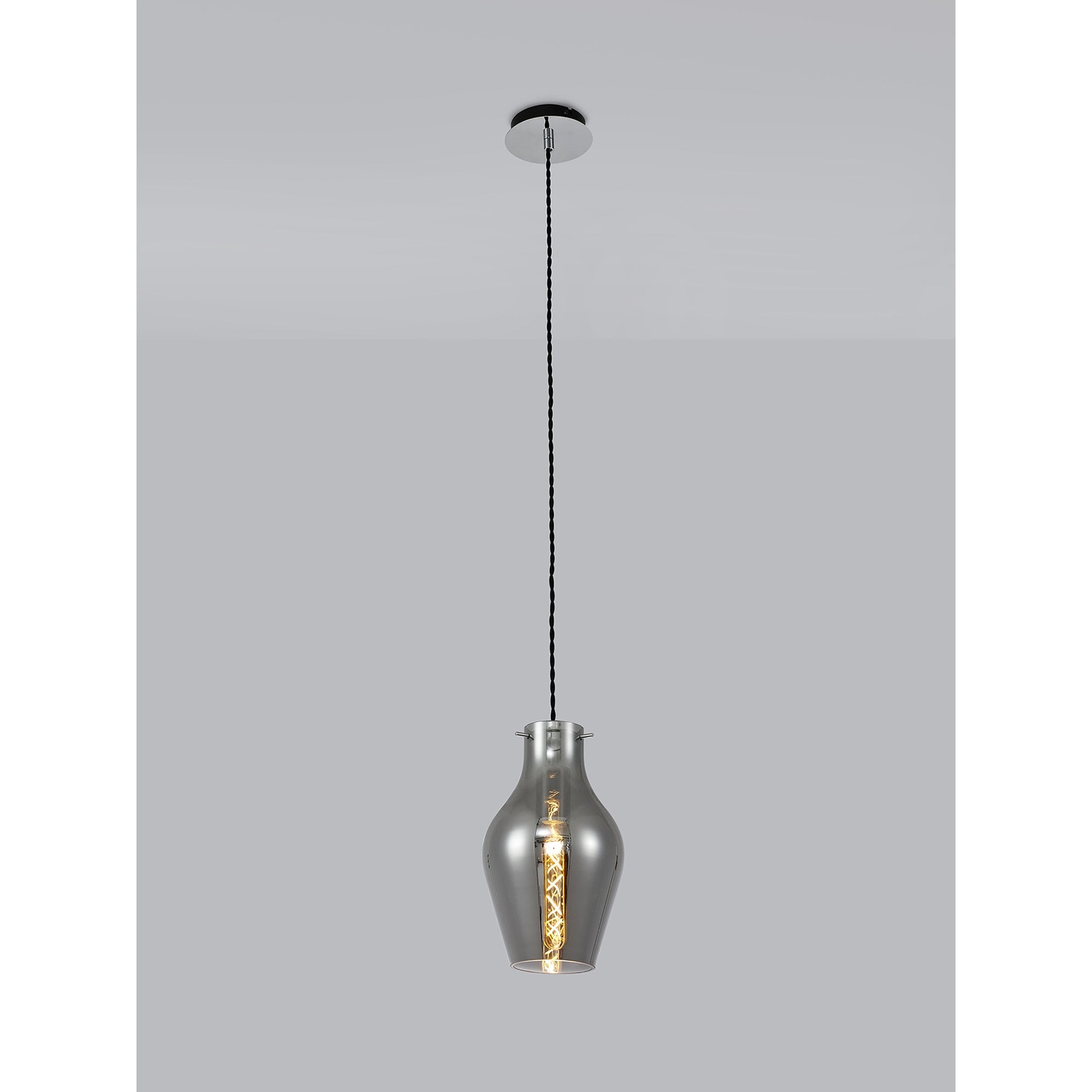 Fabula Elgar 17cm Round Pendant - Chrome & Smoked Glass