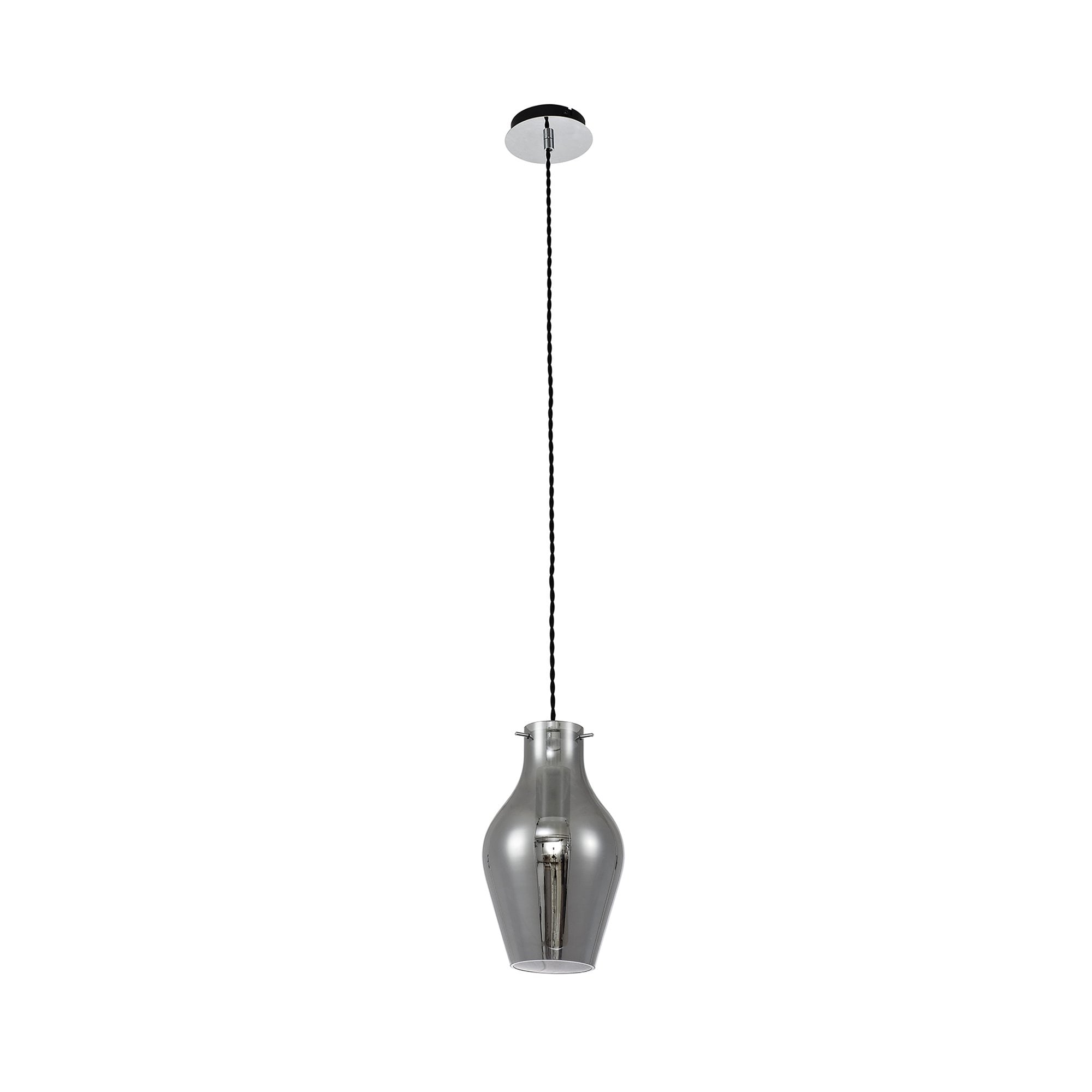 Fabula Elgar 17cm Round Pendant - Chrome & Smoked Glass