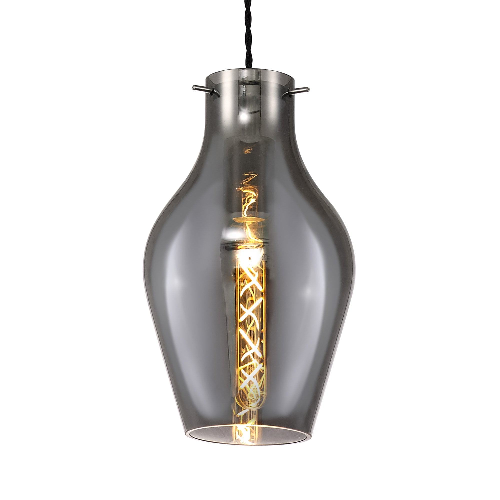 Fabula Elgar 17cm Round Pendant - Chrome & Smoked Glass