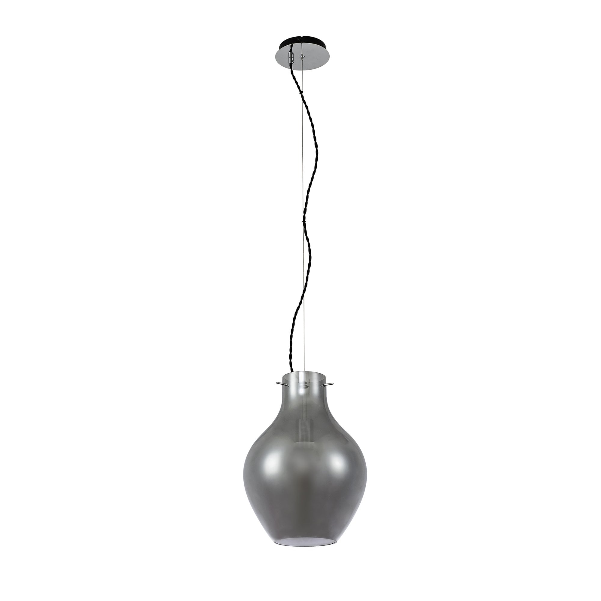 Fabula Elgar 28cm Round Pendant - Chrome & Smoked Glass