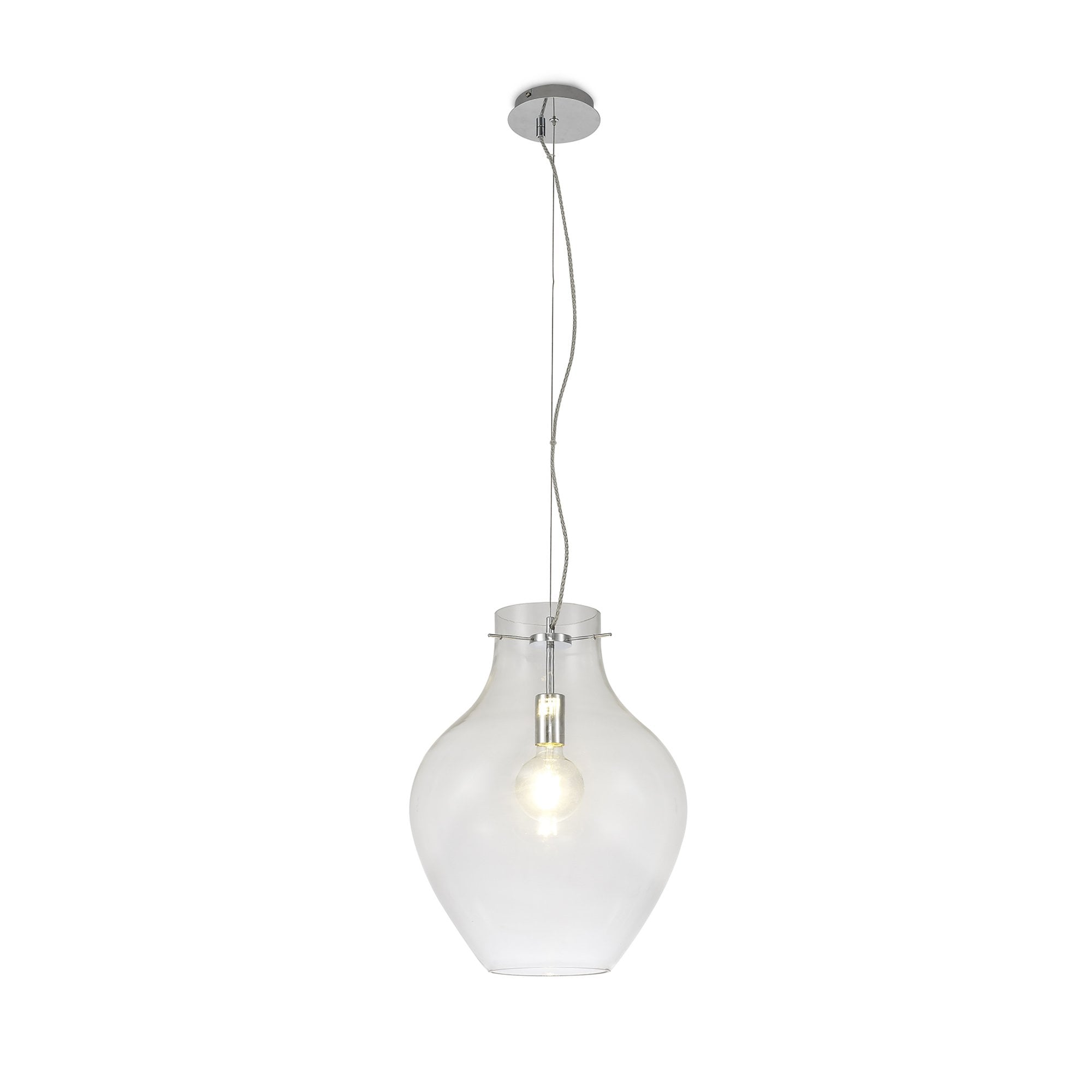 Fabula Elgar 38cm Round Pendant - Chrome & Clear Glass