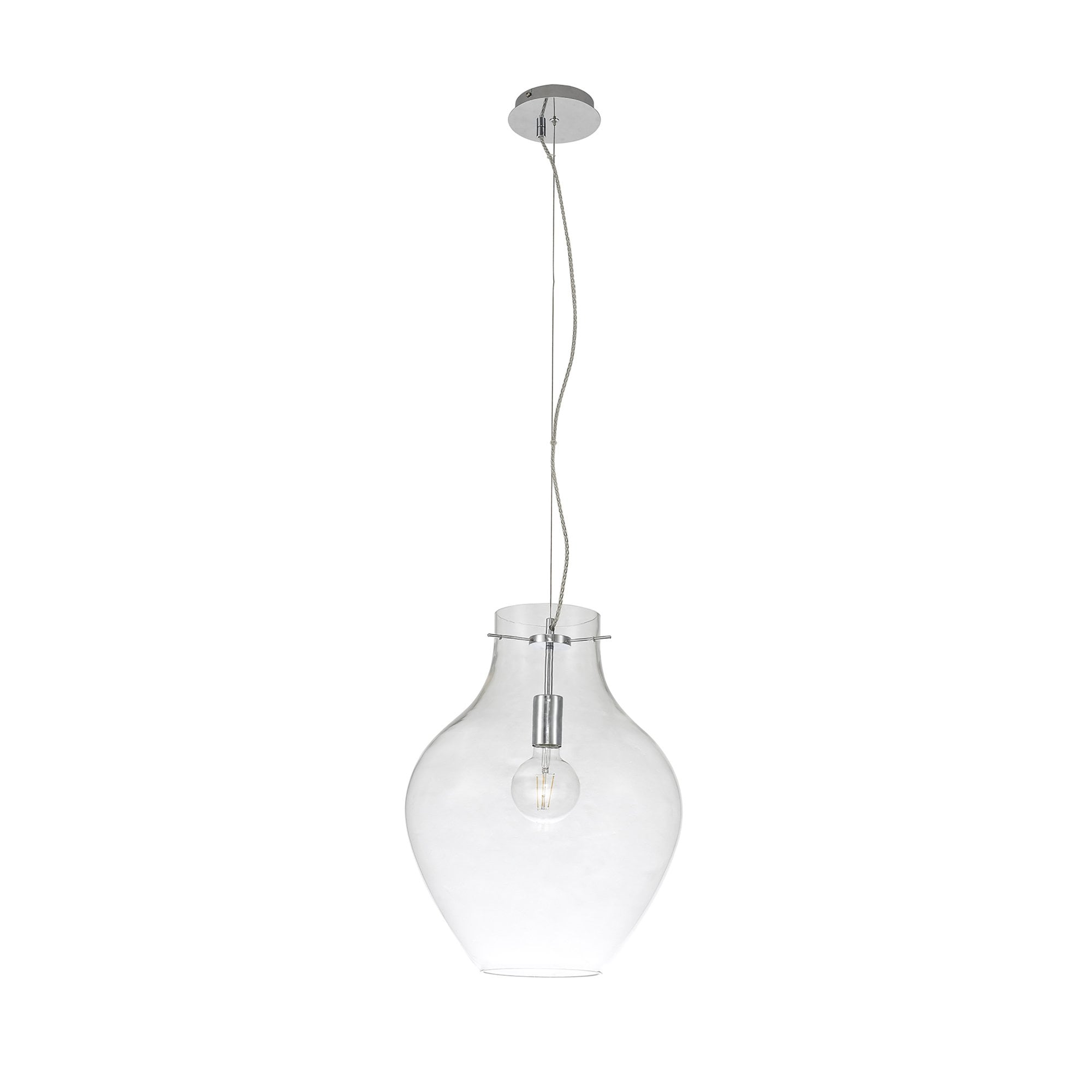 Fabula Elgar 38cm Round Pendant - Chrome & Clear Glass