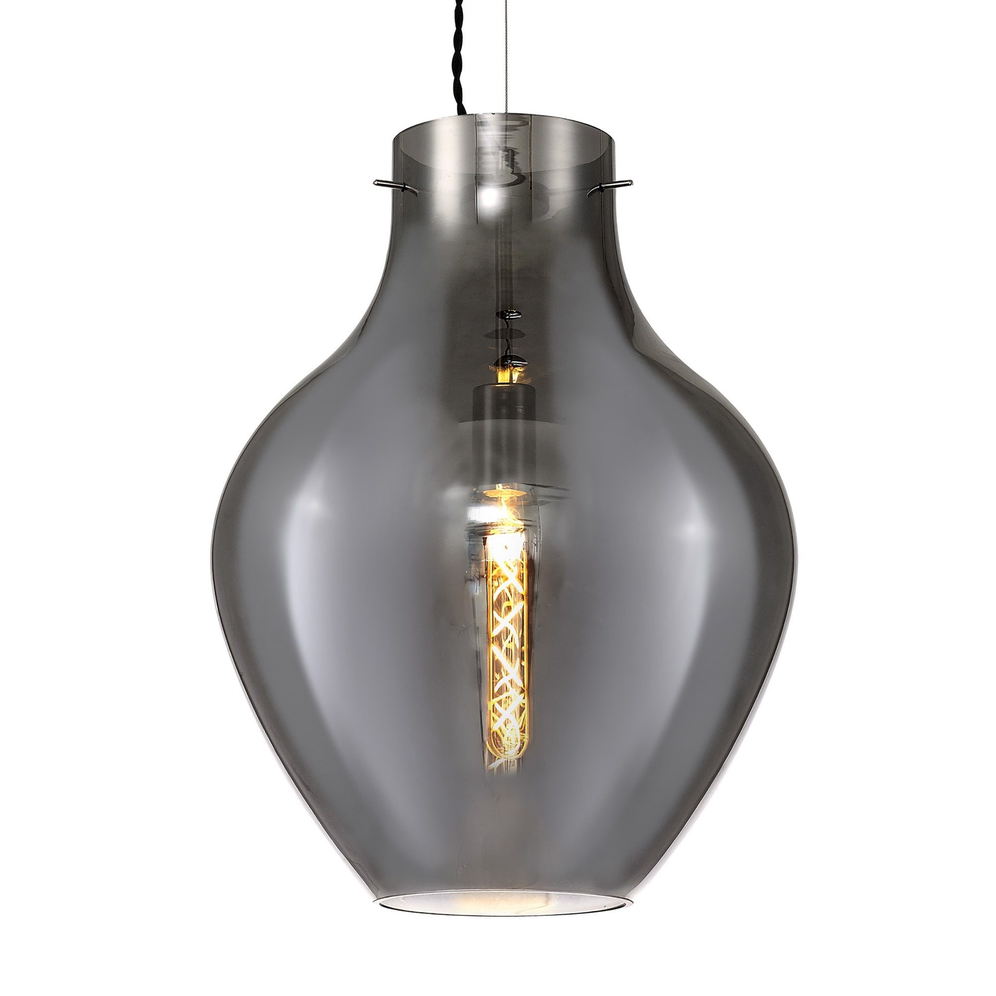 Fabula Elgar 38cm Round Pendant - Chrome & Smoked Glass