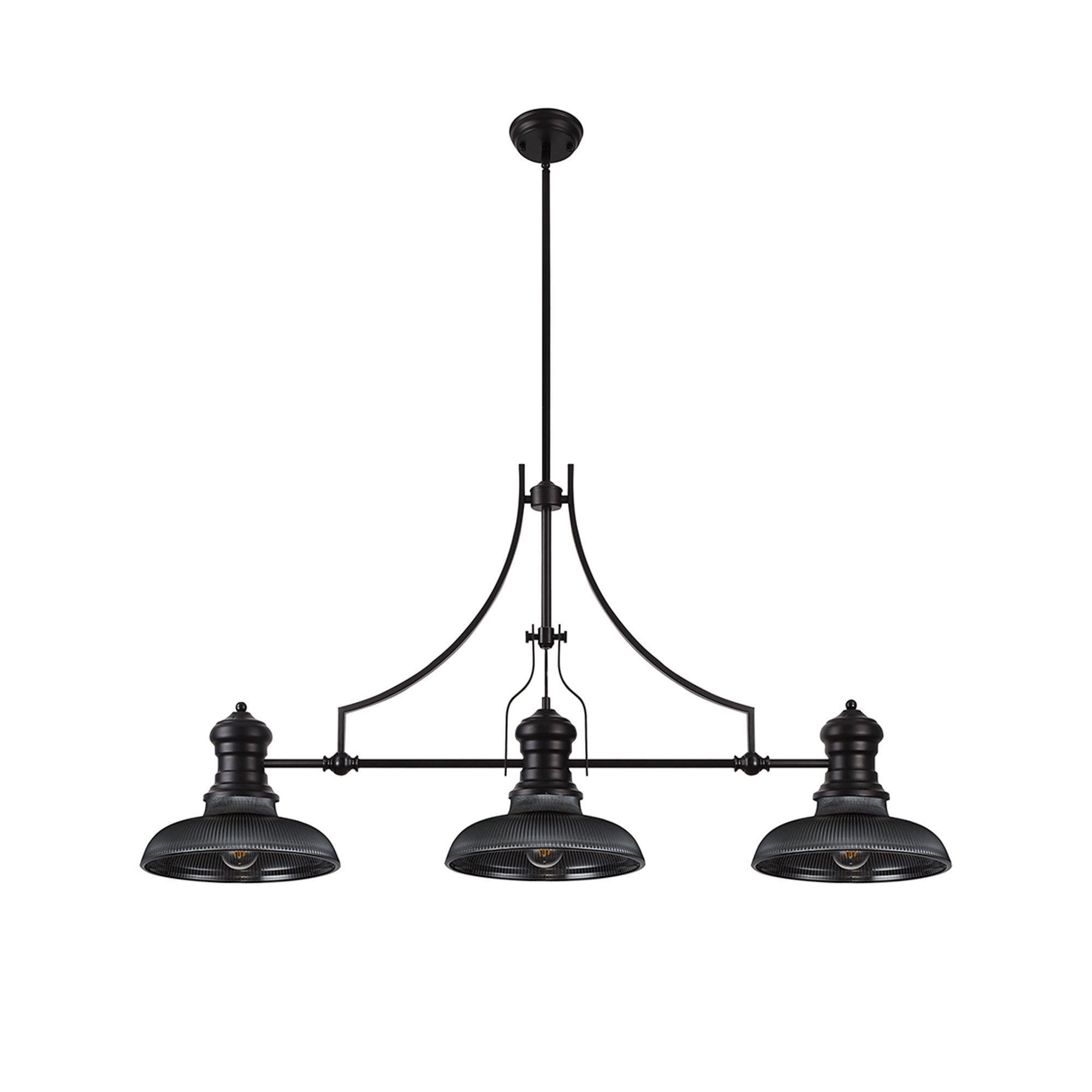 Fabula Epping 3 Light Linear Pendant - 30cm Round Glass Shades - Matt Black, Smoked Glass