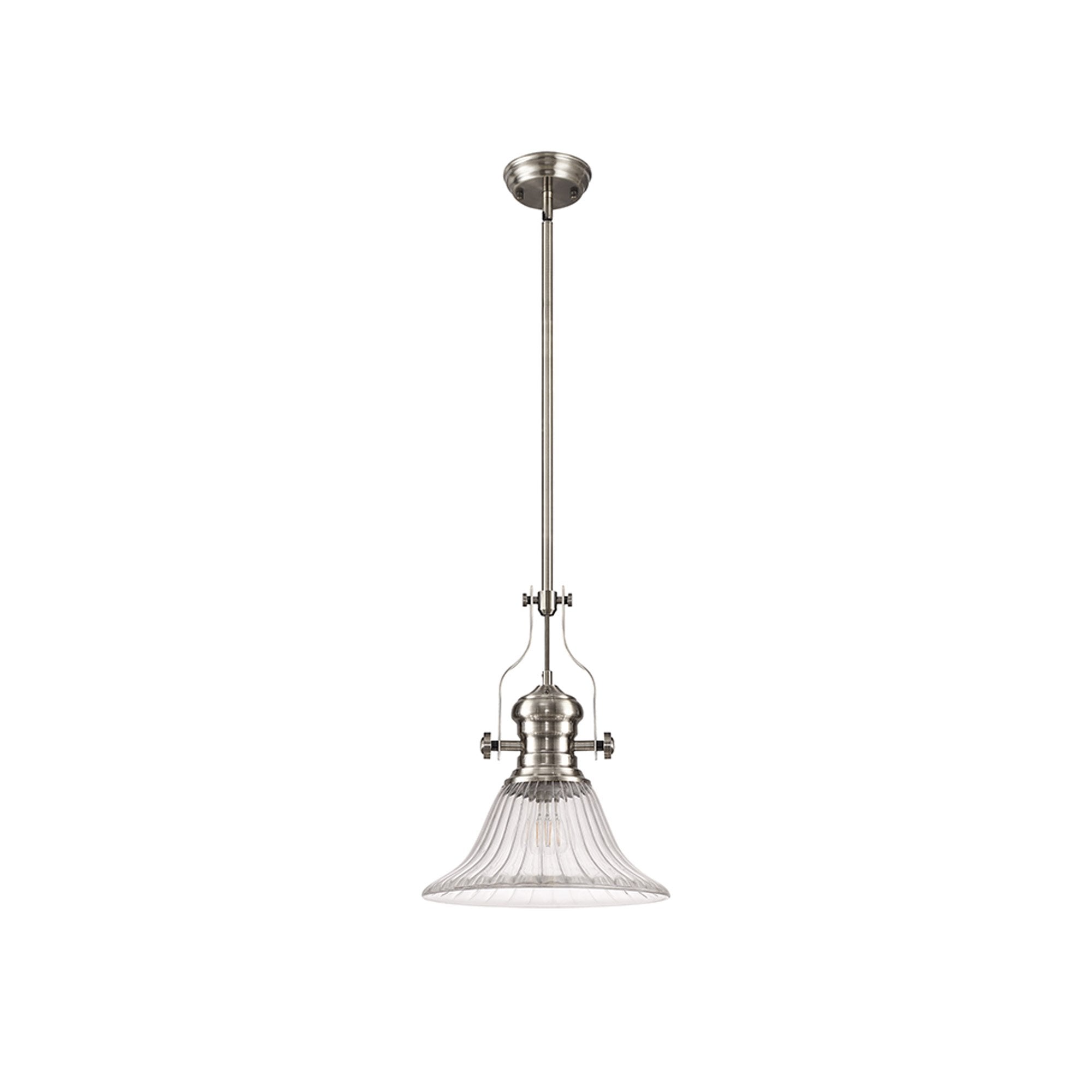 Fabula Epping Single Pendant - 30cm Bell Glass Shade - Satin Nickel & Clear Glass