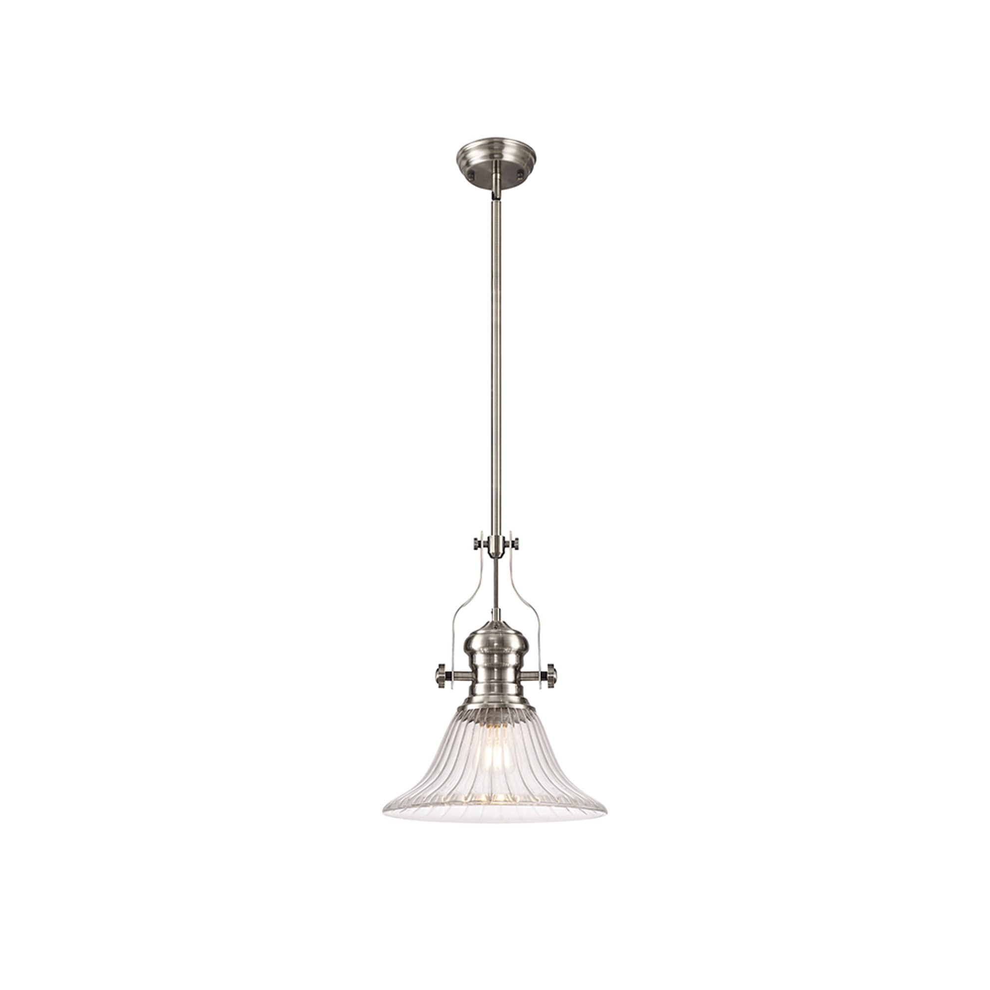 Fabula Epping Single Pendant - 30cm Bell Glass Shade - Satin Nickel & Clear Glass