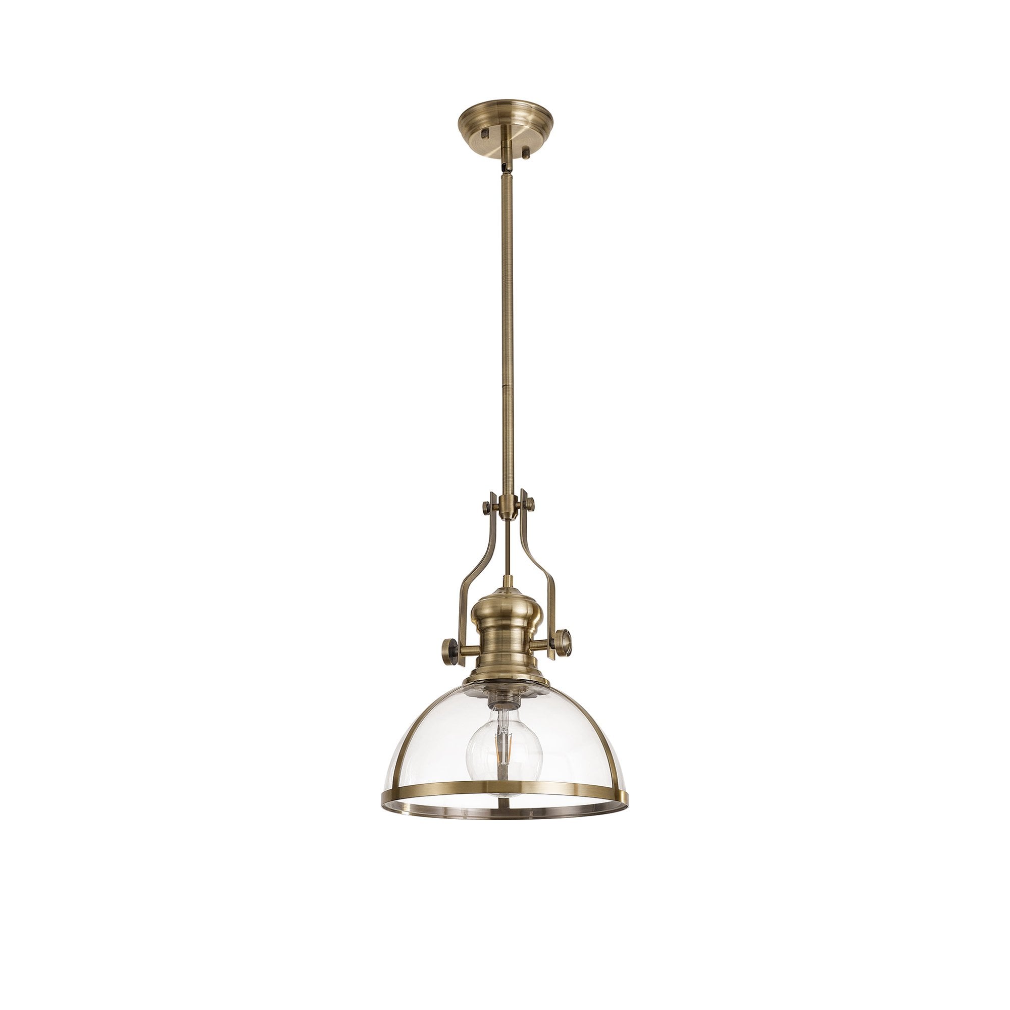 Fabula Epping Single Pendant - 30cm Round Glass Shade - Antique Brass & Clear Glass
