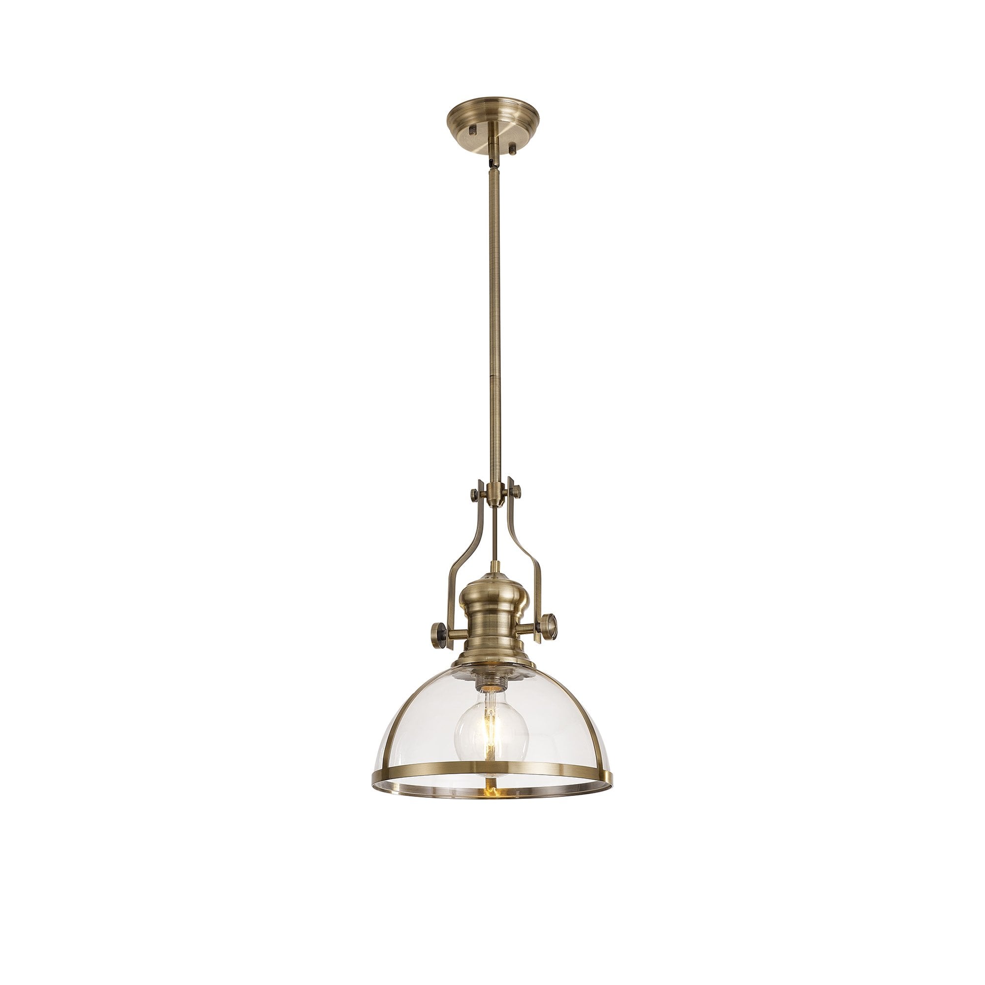 Fabula Epping Single Pendant - 30cm Round Glass Shade - Antique Brass & Clear Glass