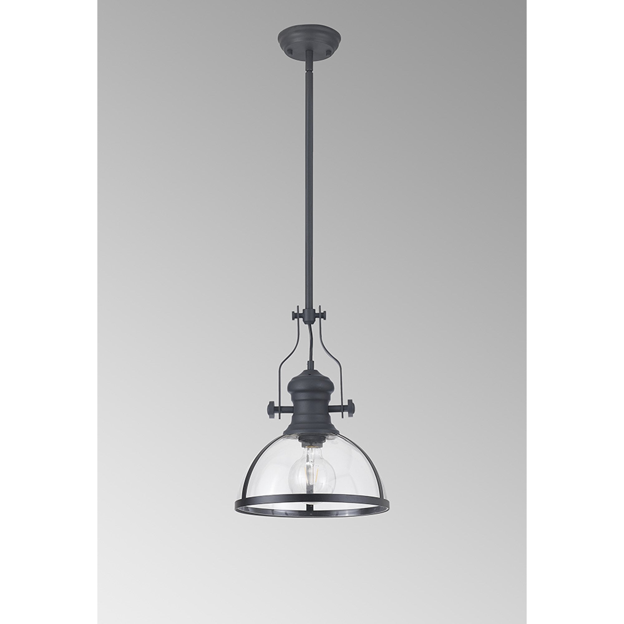 Fabula Epping Single Pendant - 30cm Round Glass Shade - Graphite & Clear Glass