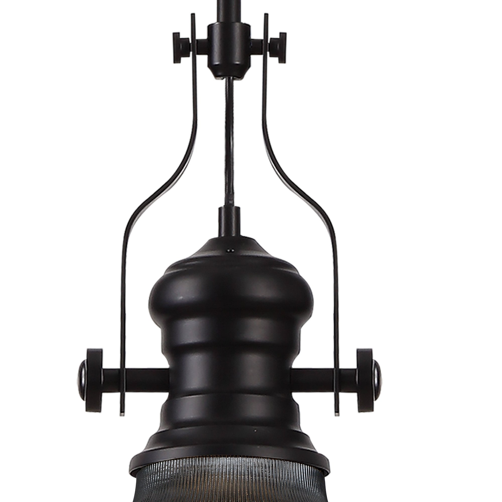 Fabula Epping Single Pendant - 30cm Round Glass Shade - Matt Black & Smoked Glass