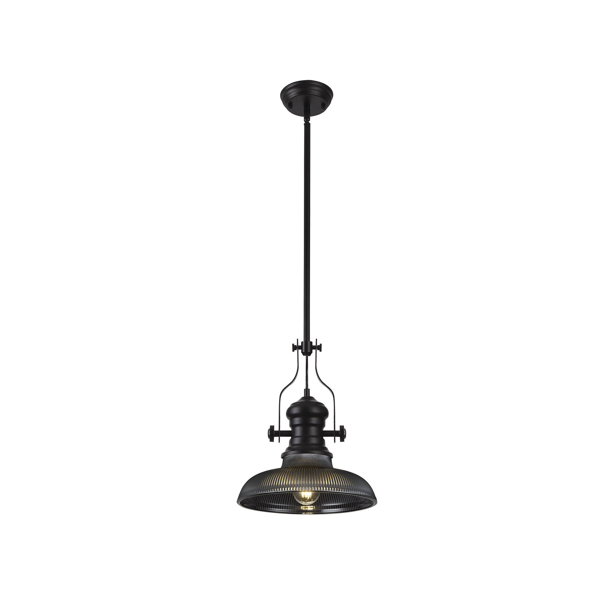 Fabula Epping Single Pendant - 30cm Round Glass Shade - Matt Black & Smoked Glass