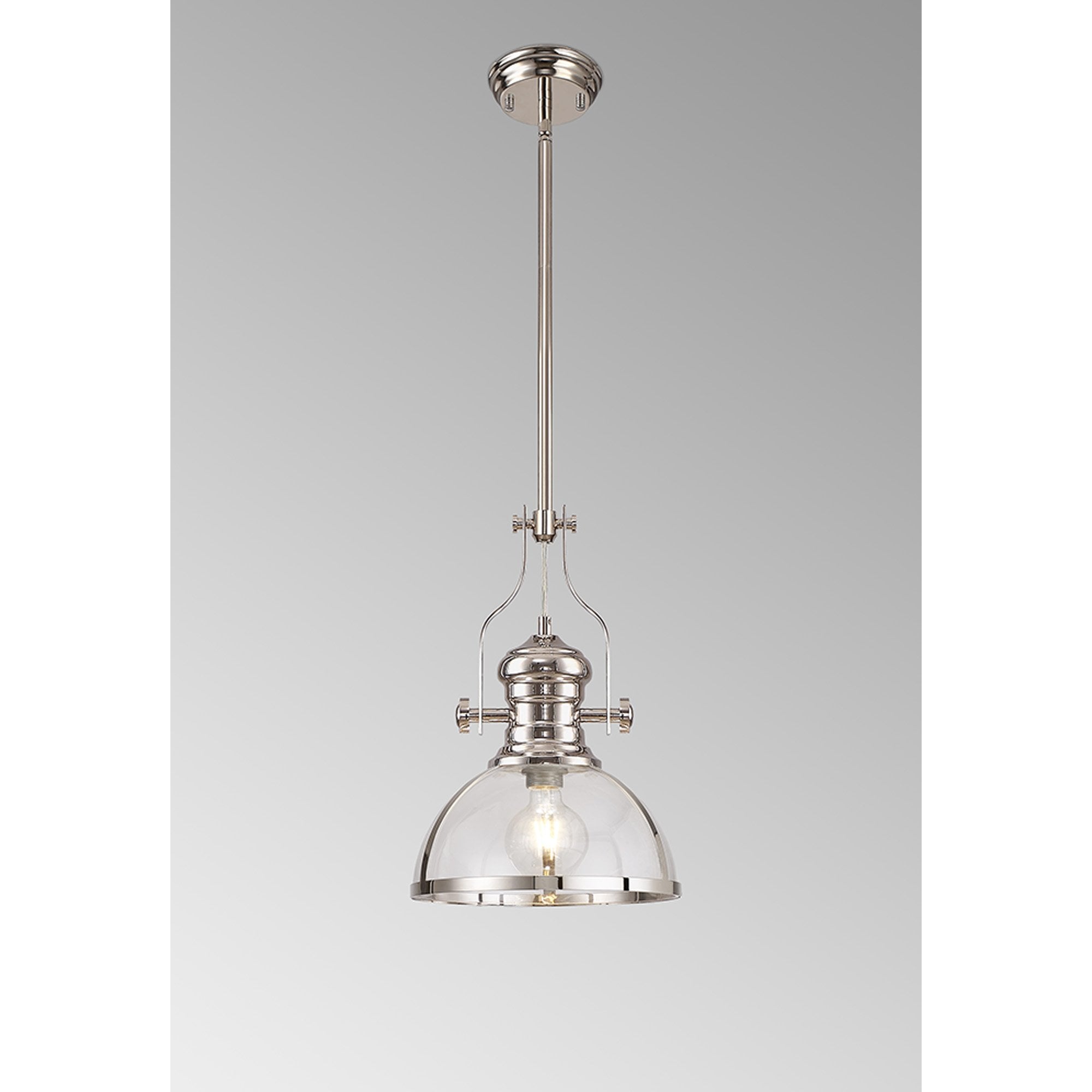 Fabula Epping Single Pendant - 30cm Round Glass Shade - Polished Nickel & Clear Glass