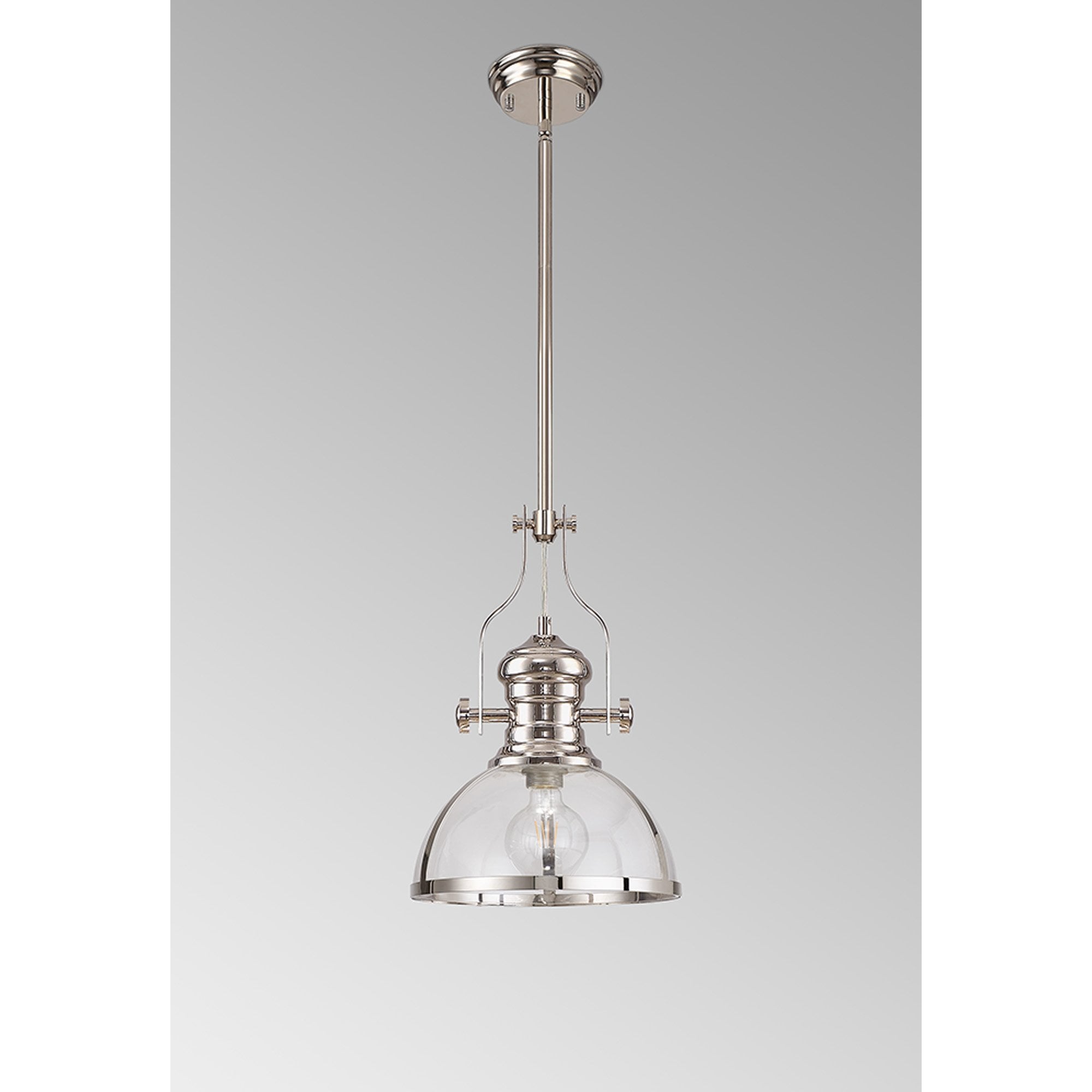 Fabula Epping Single Pendant - 30cm Round Glass Shade - Polished Nickel & Clear Glass