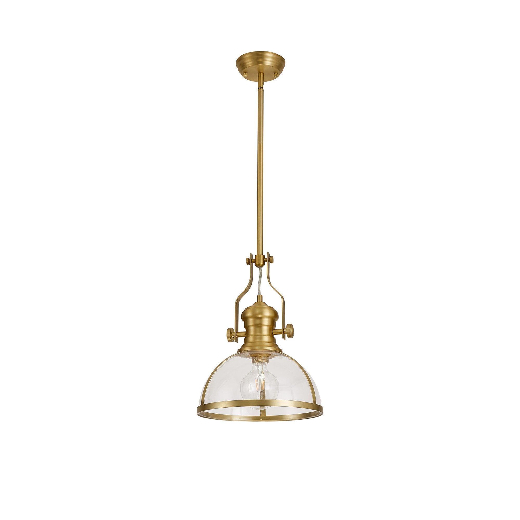 Fabula Epping Single Pendant - 30cm Round Glass Shade - Satin Gold & Clear Glass