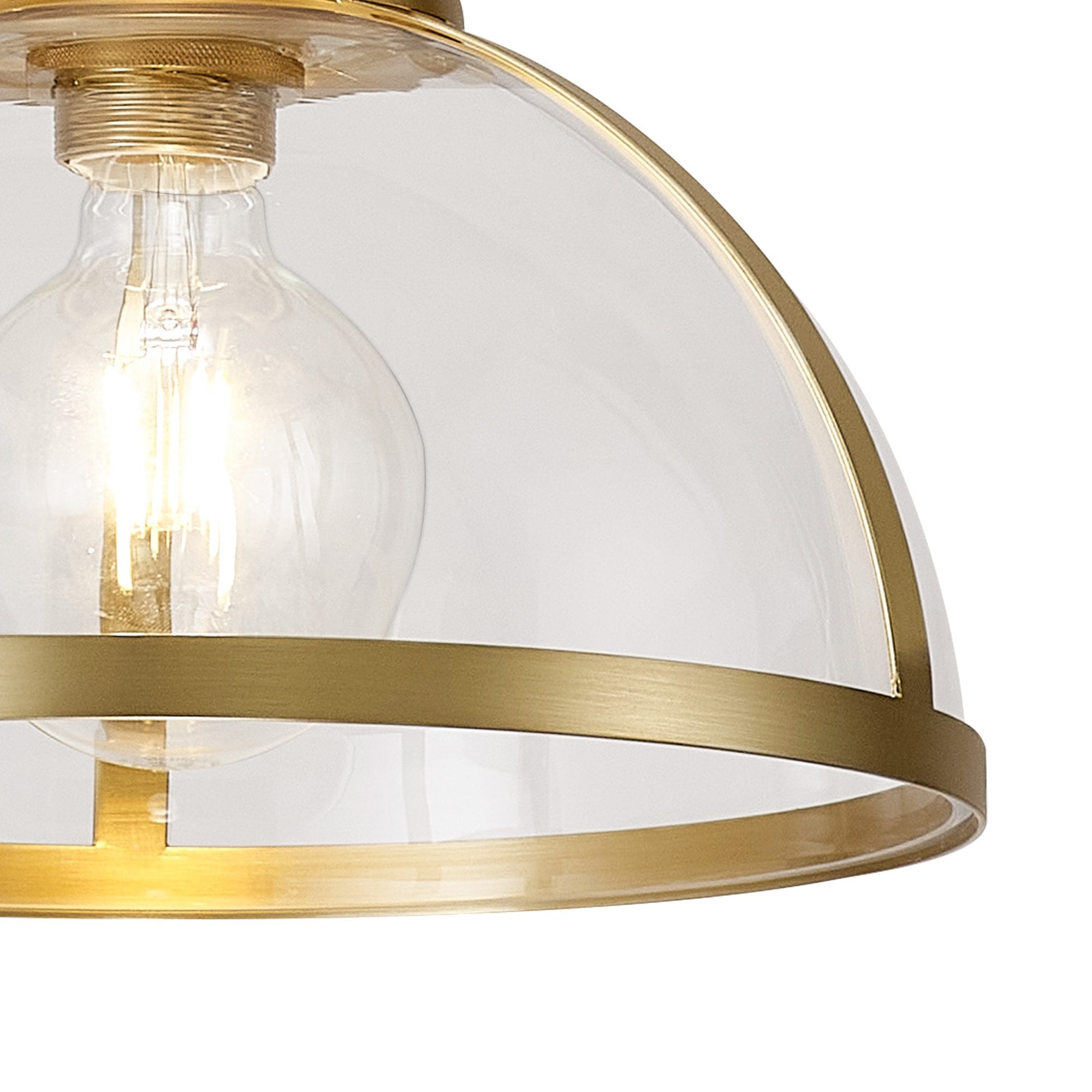 Fabula Epping Single Pendant - 30cm Round Glass Shade - Satin Gold & Clear Glass