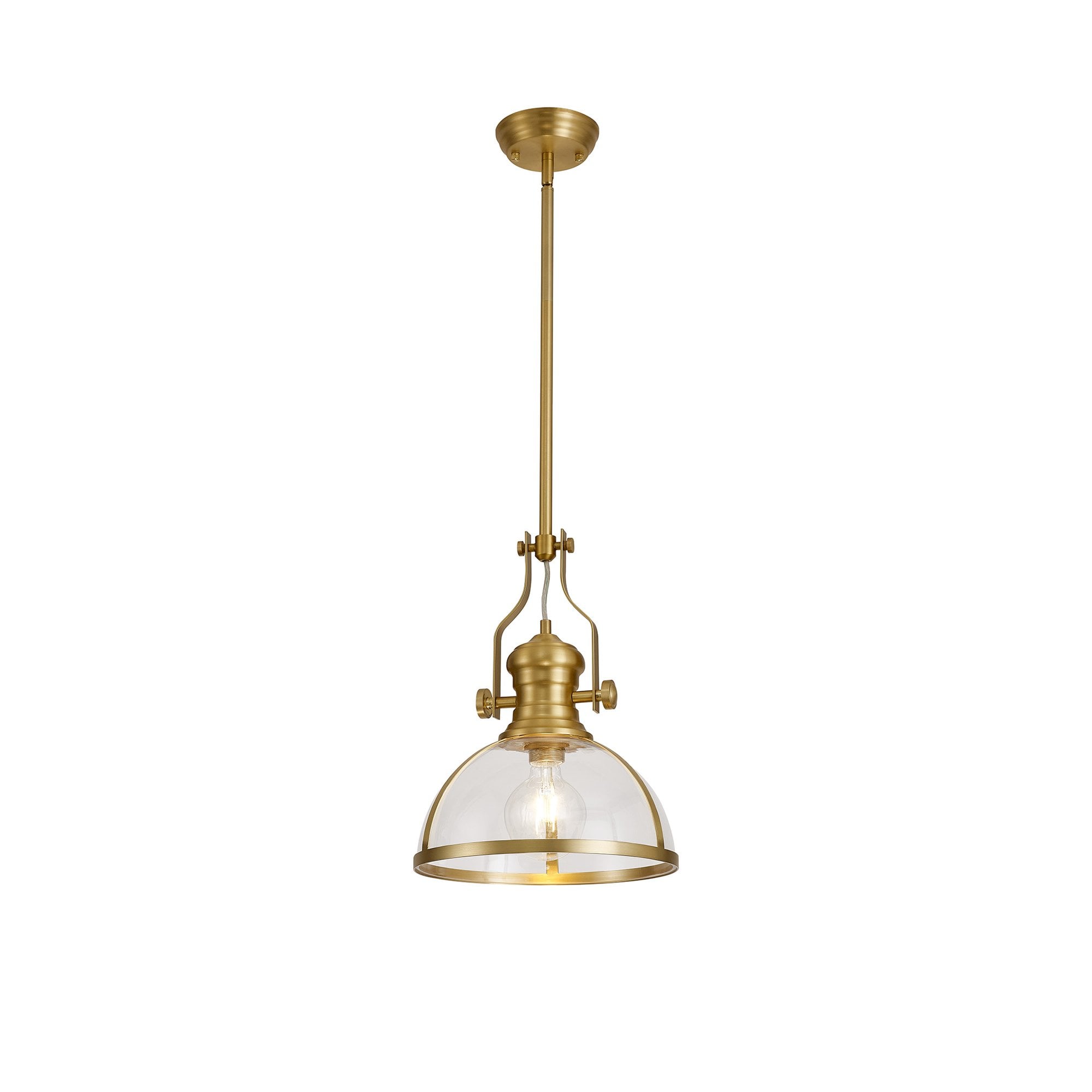 Fabula Epping Single Pendant - 30cm Round Glass Shade - Satin Gold & Clear Glass