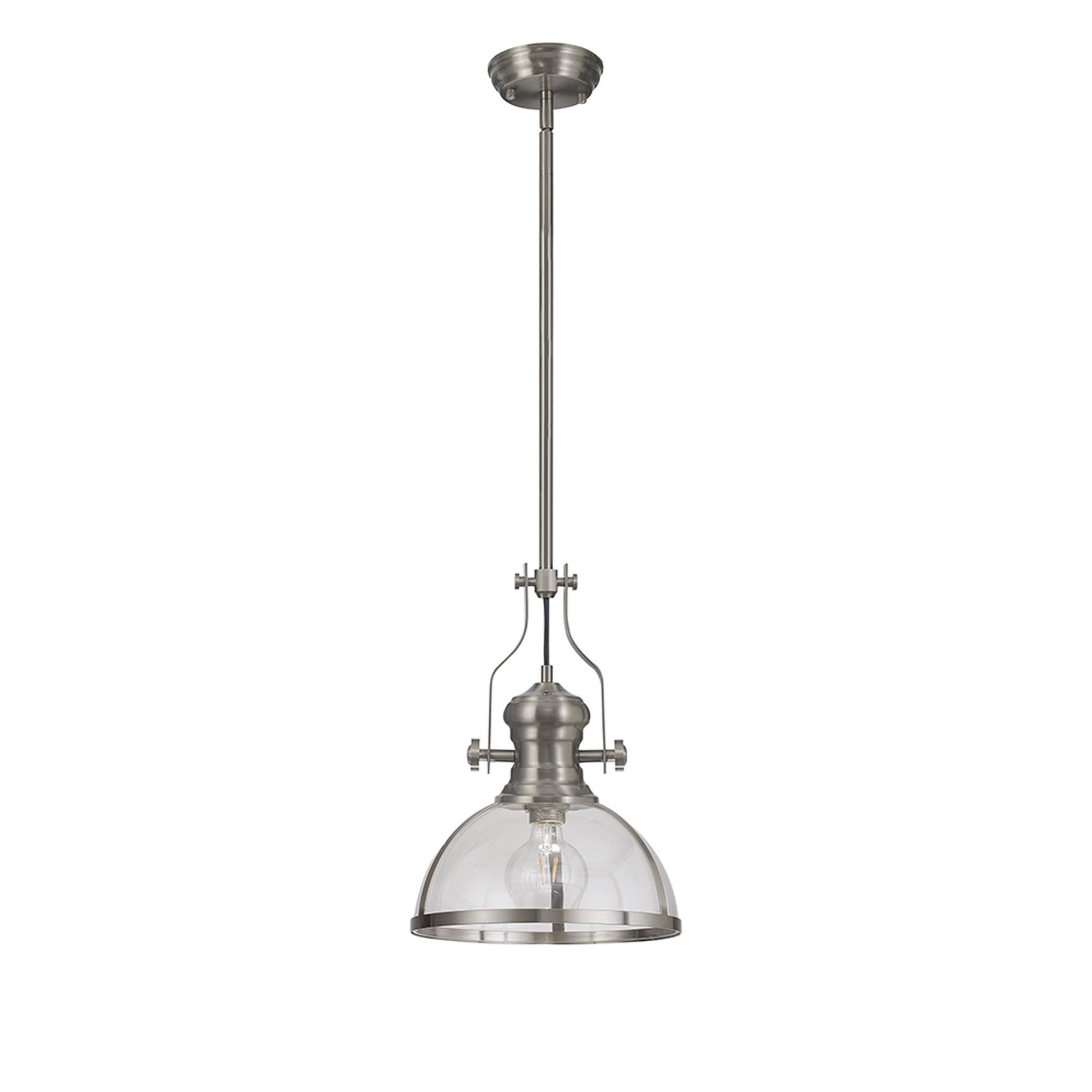 Fabula Epping Single Pendant - 30cm Round Glass Shade - Satin Nickel & Clear Glass