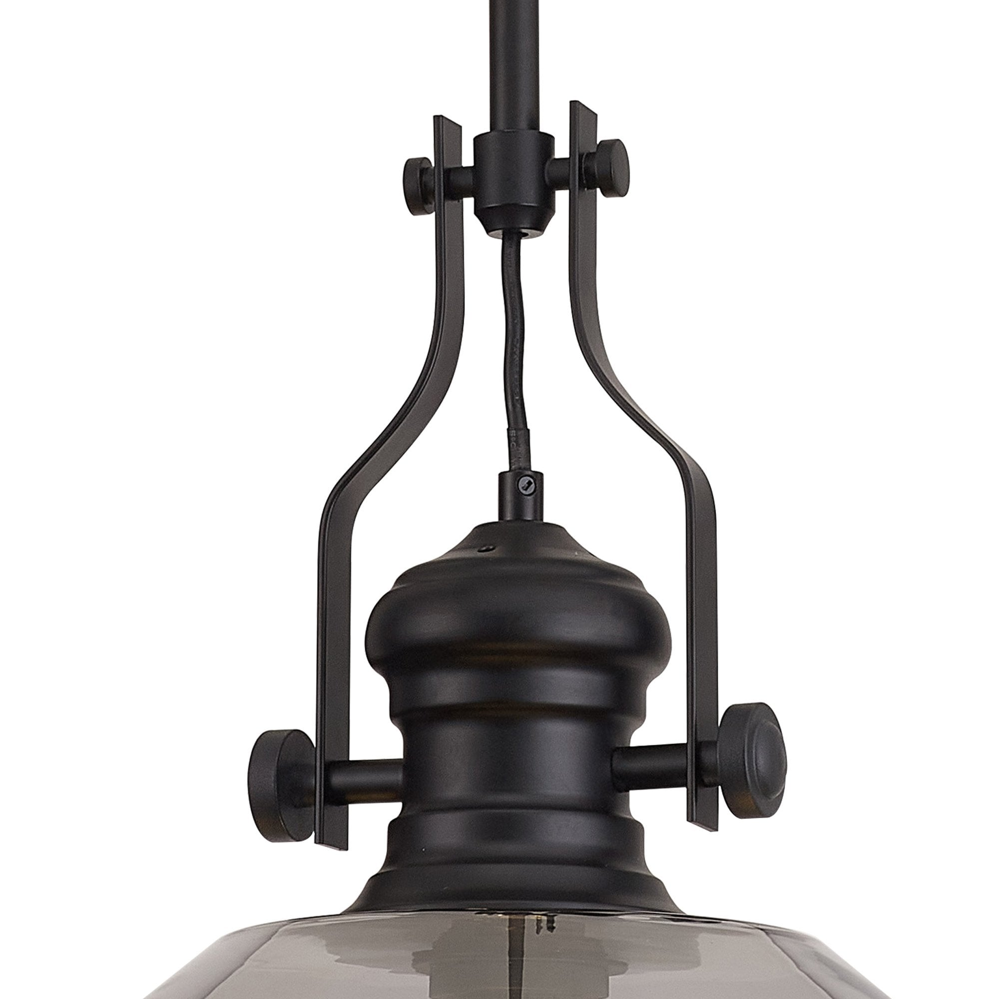 Fabula Epping Single Pendant - Round Champfered Glass Shade - Matt Black & Smoked Glass