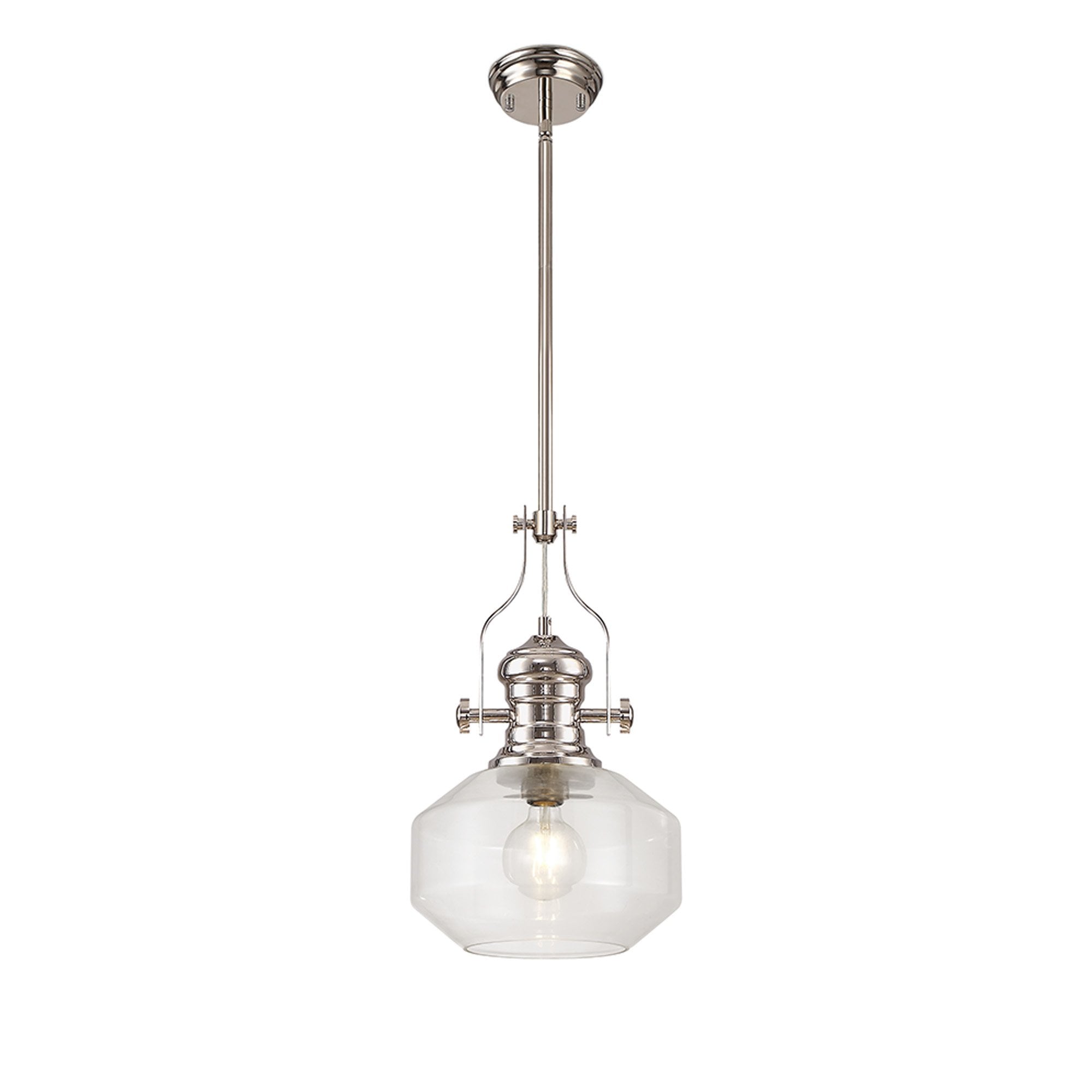 Fabula Epping Single Pendant - Round Champfered Glass Shade - Polished Nickel & Clear Glass