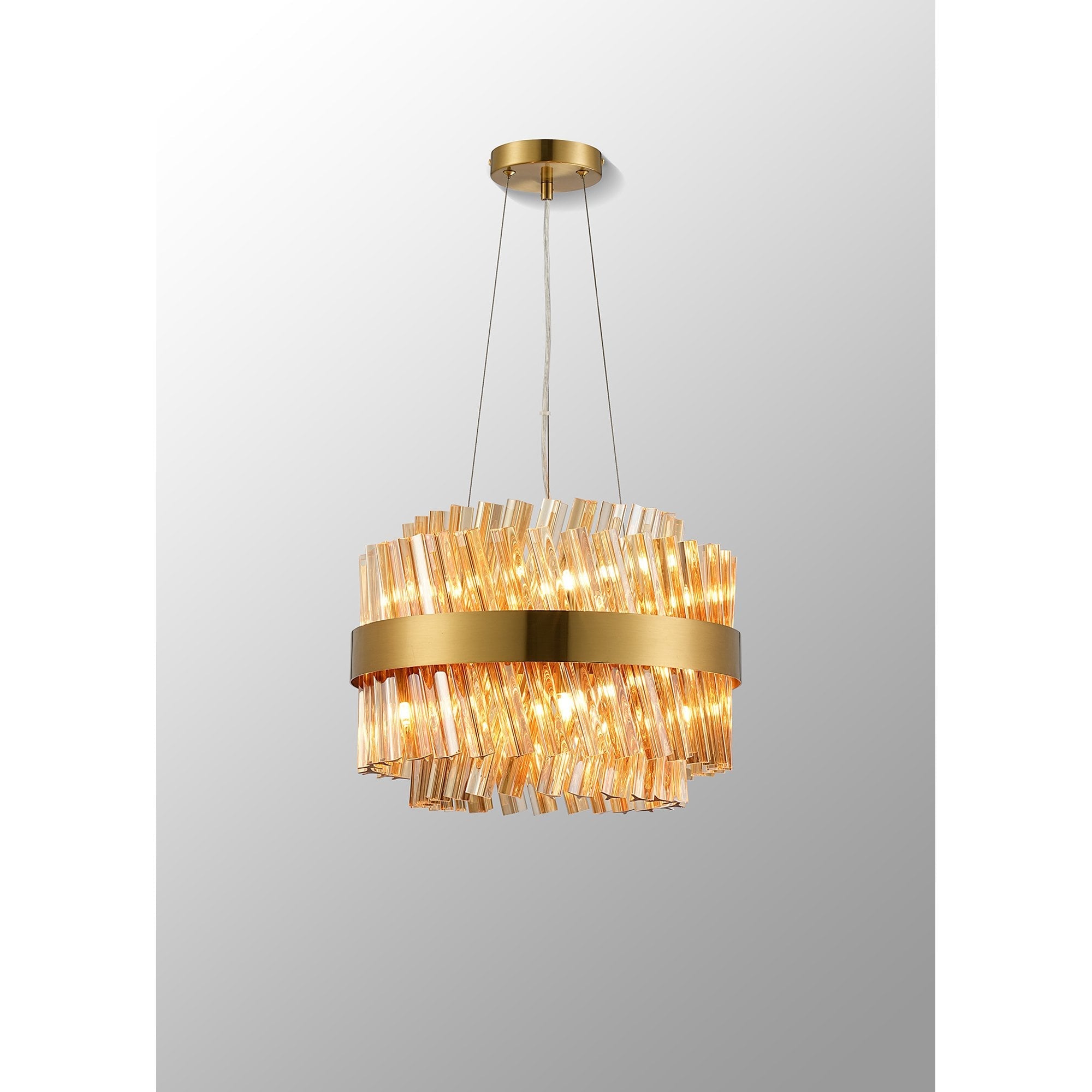 Fabula Farnley 10 Light Round Pendant - Brass & Amber Glass