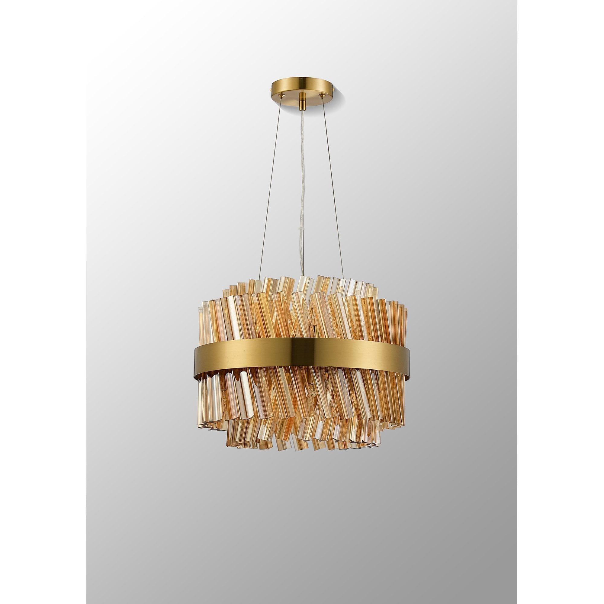 Fabula Farnley 10 Light Round Pendant - Brass & Amber Glass