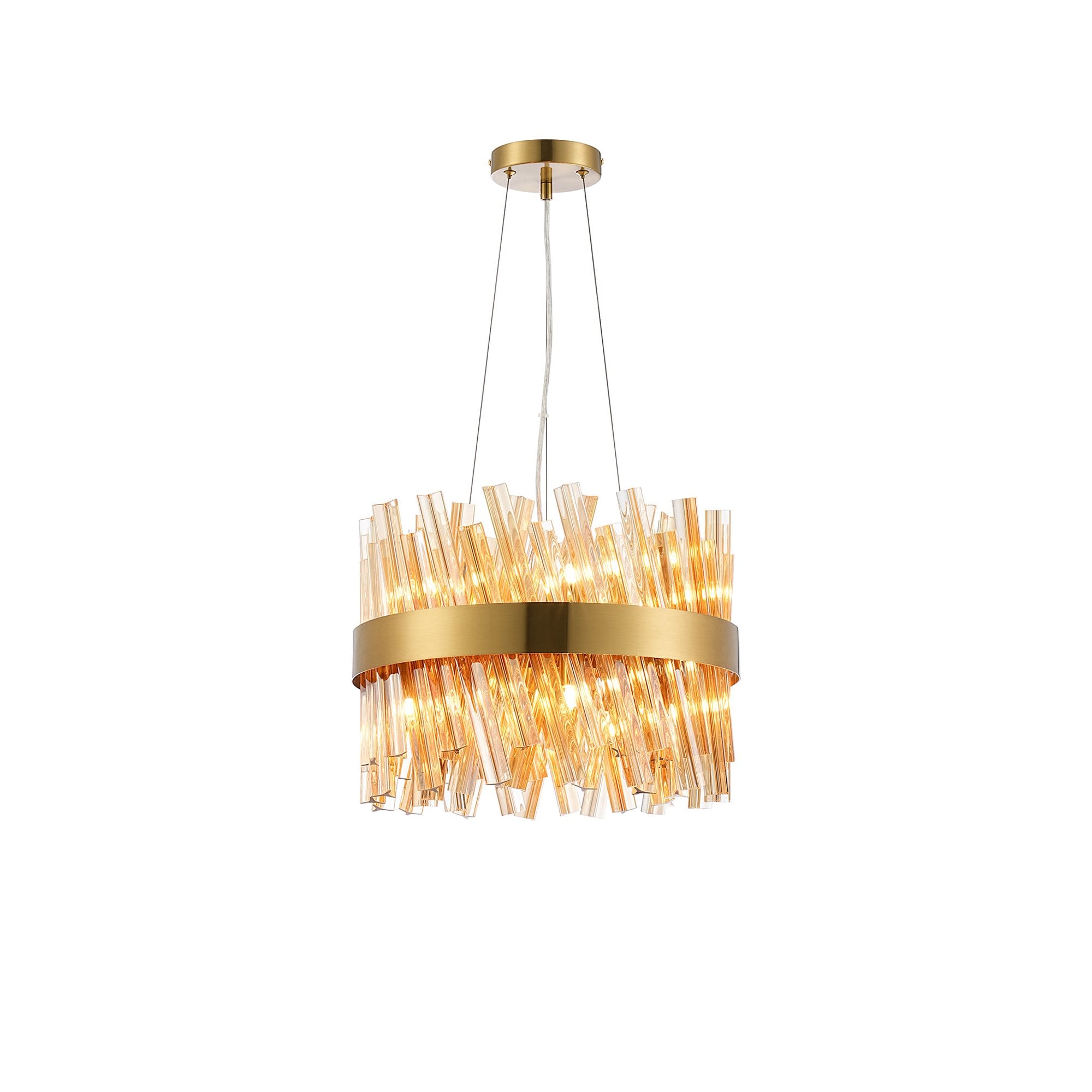 Fabula Farnley 10 Light Round Pendant - Brass & Amber Glass