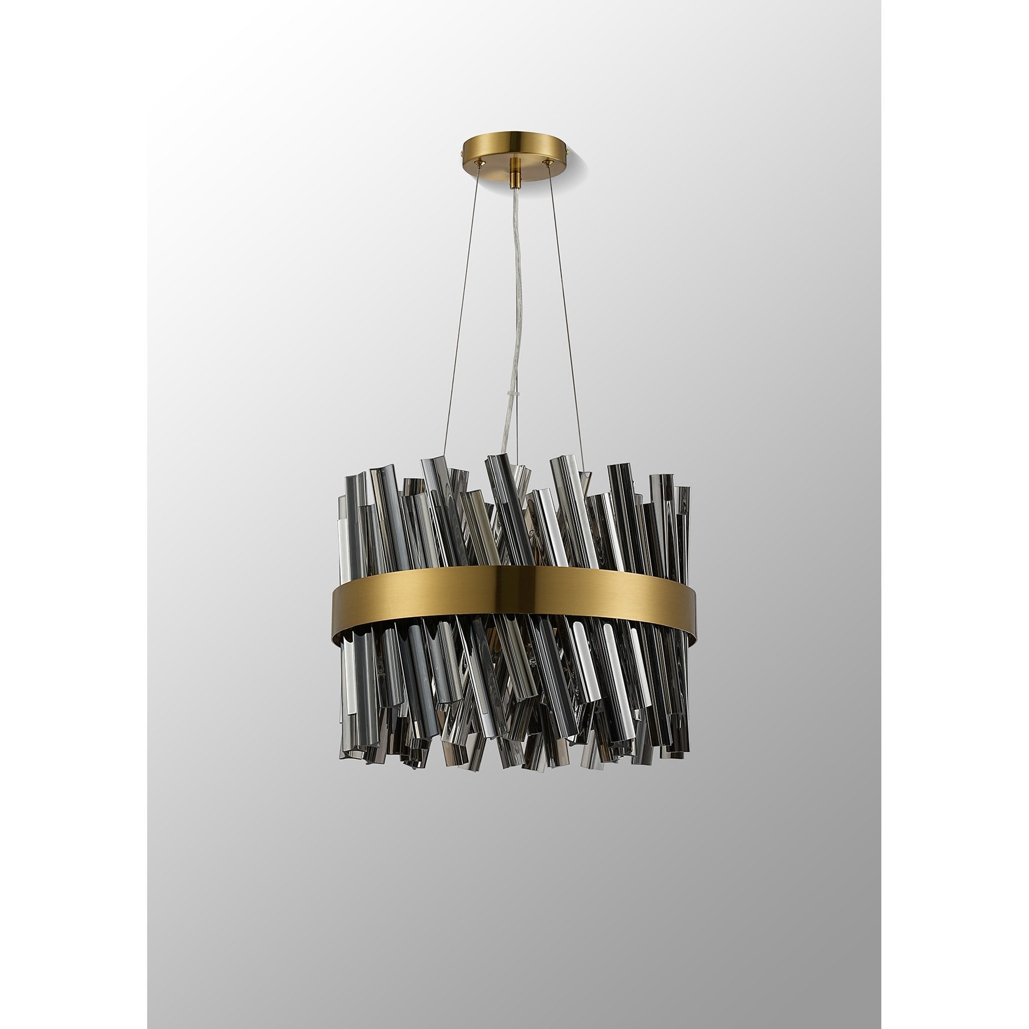 Fabula Farnley 10 Light Round Pendant - Brass & Smoked Glass