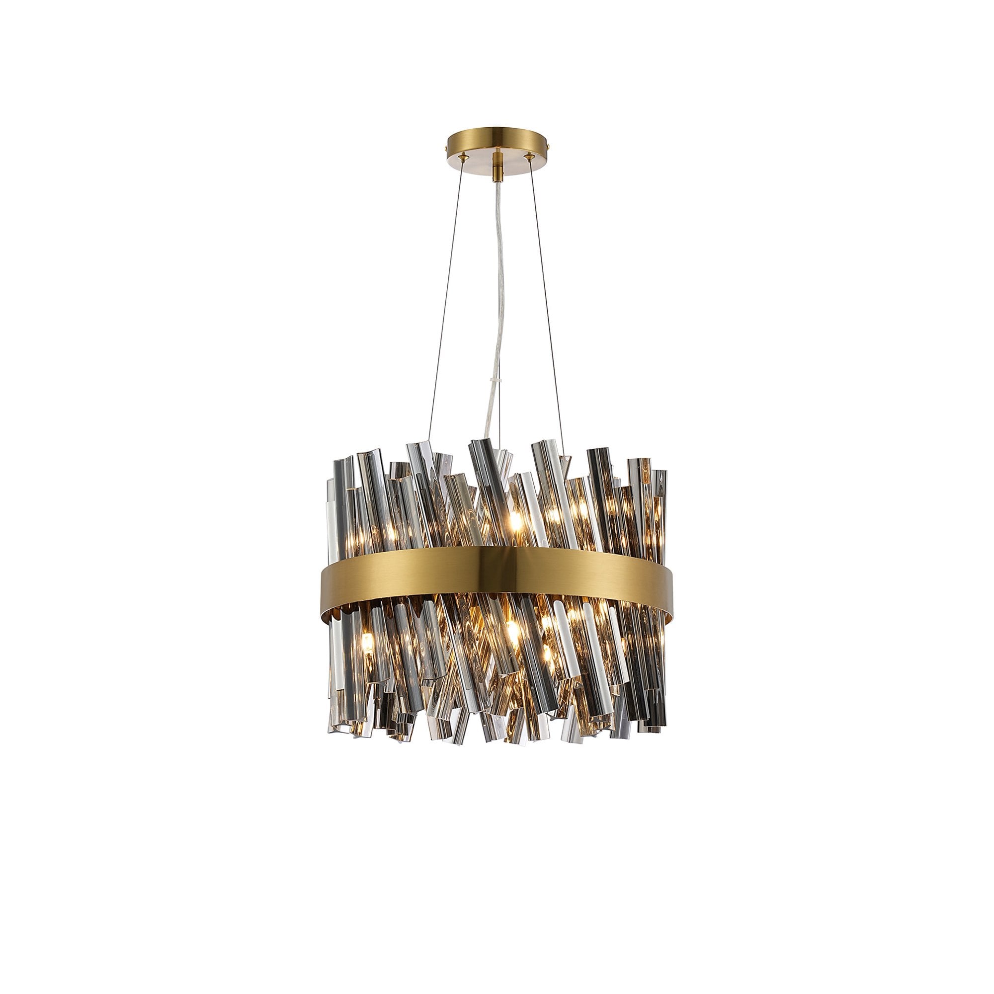Fabula Farnley 10 Light Round Pendant - Brass & Smoked Glass