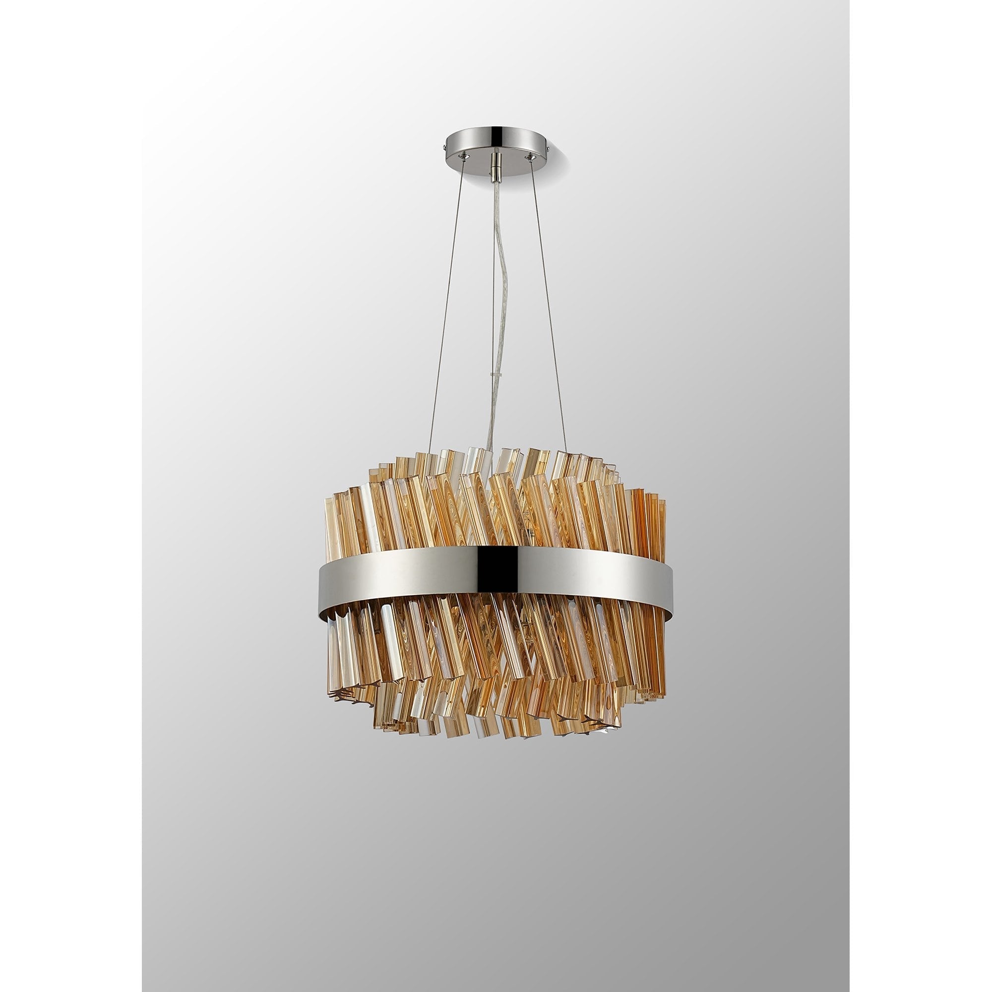 Fabula Farnley 10 Light Round Pendant - Polished Nickel & Amber Glass