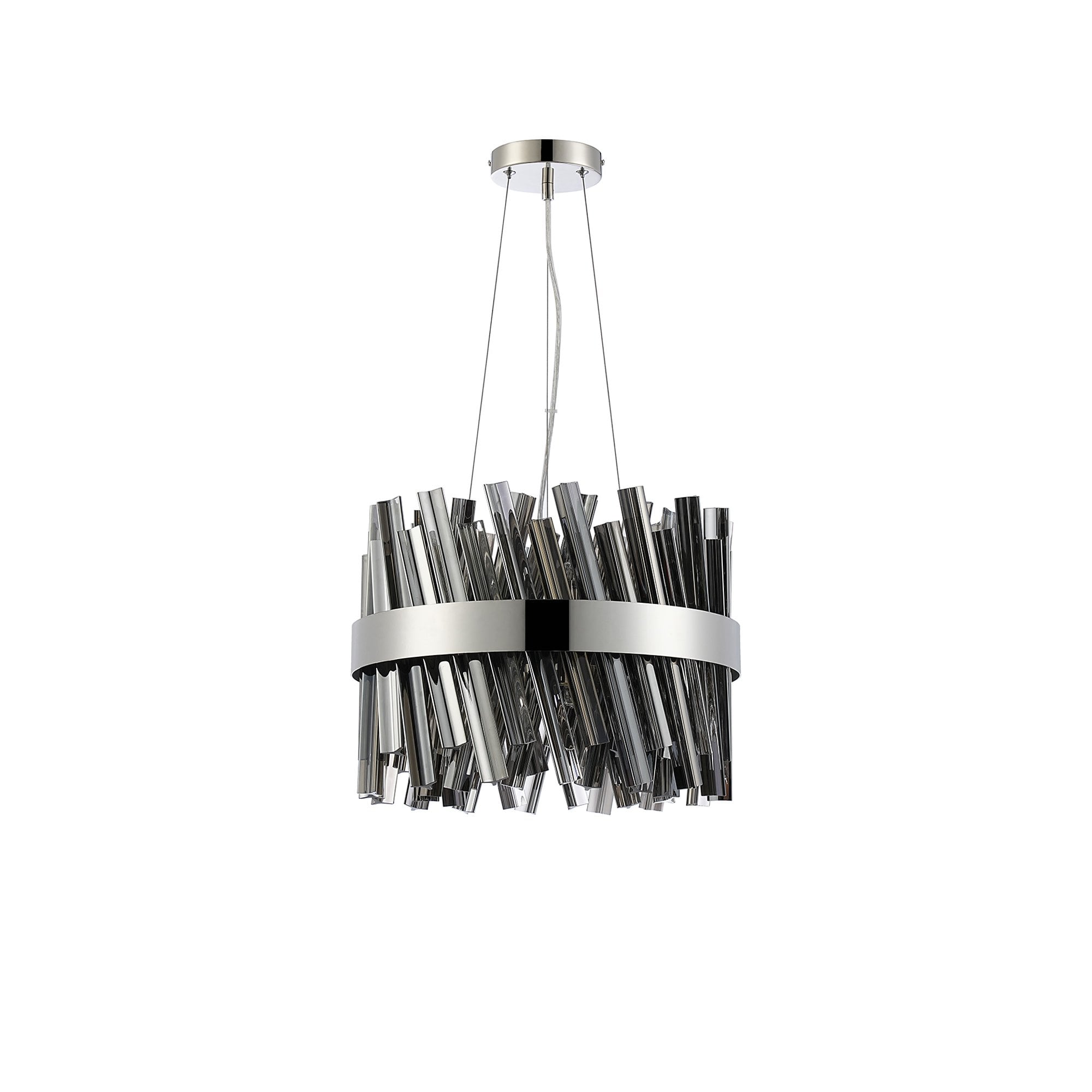 Fabula Farnley 10 Light Round Pendant - Polished Nickel & Smoked Glass