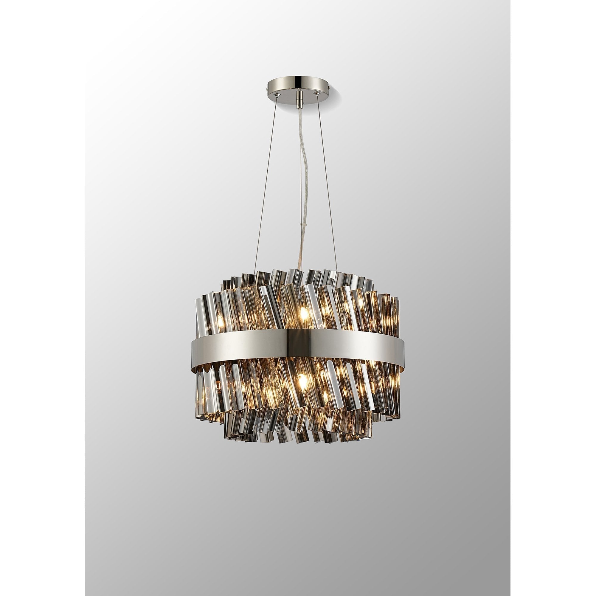 Fabula Farnley 10 Light Round Pendant - Polished Nickel & Smoked Glass