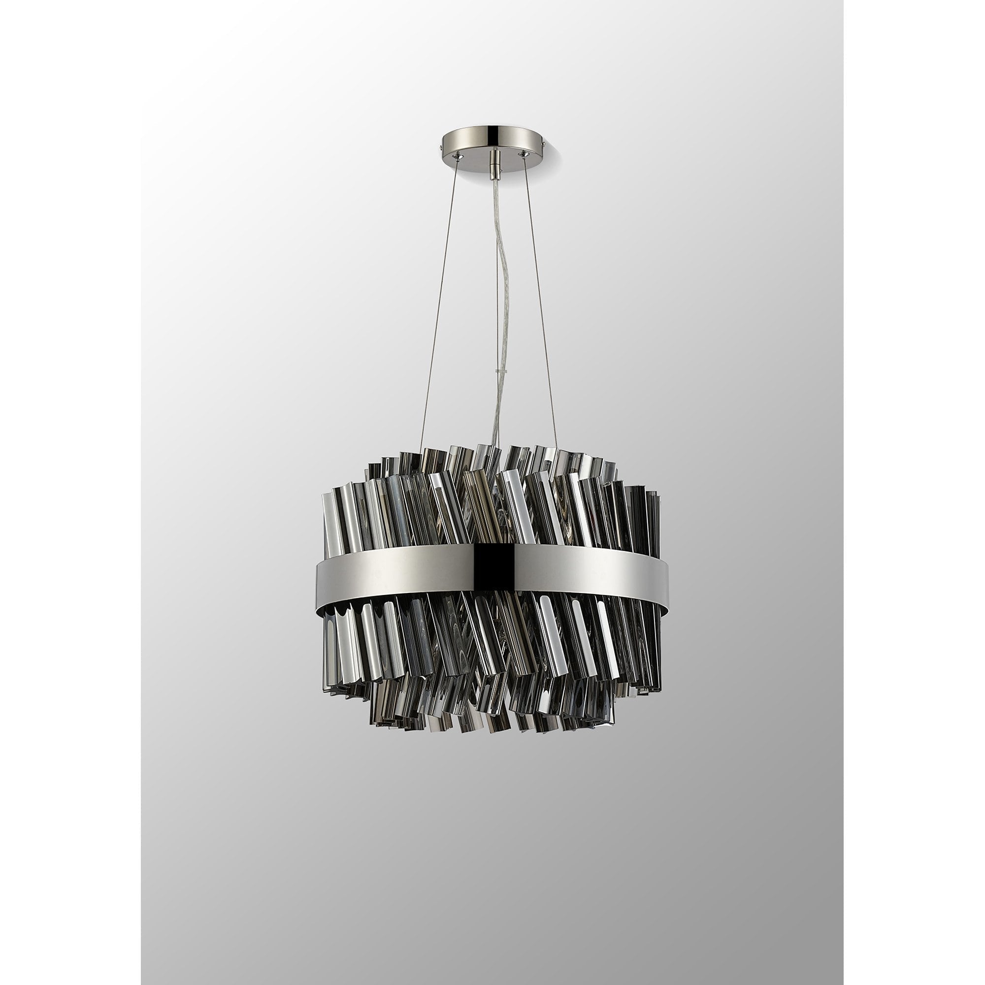 Fabula Farnley 10 Light Round Pendant - Polished Nickel & Smoked Glass