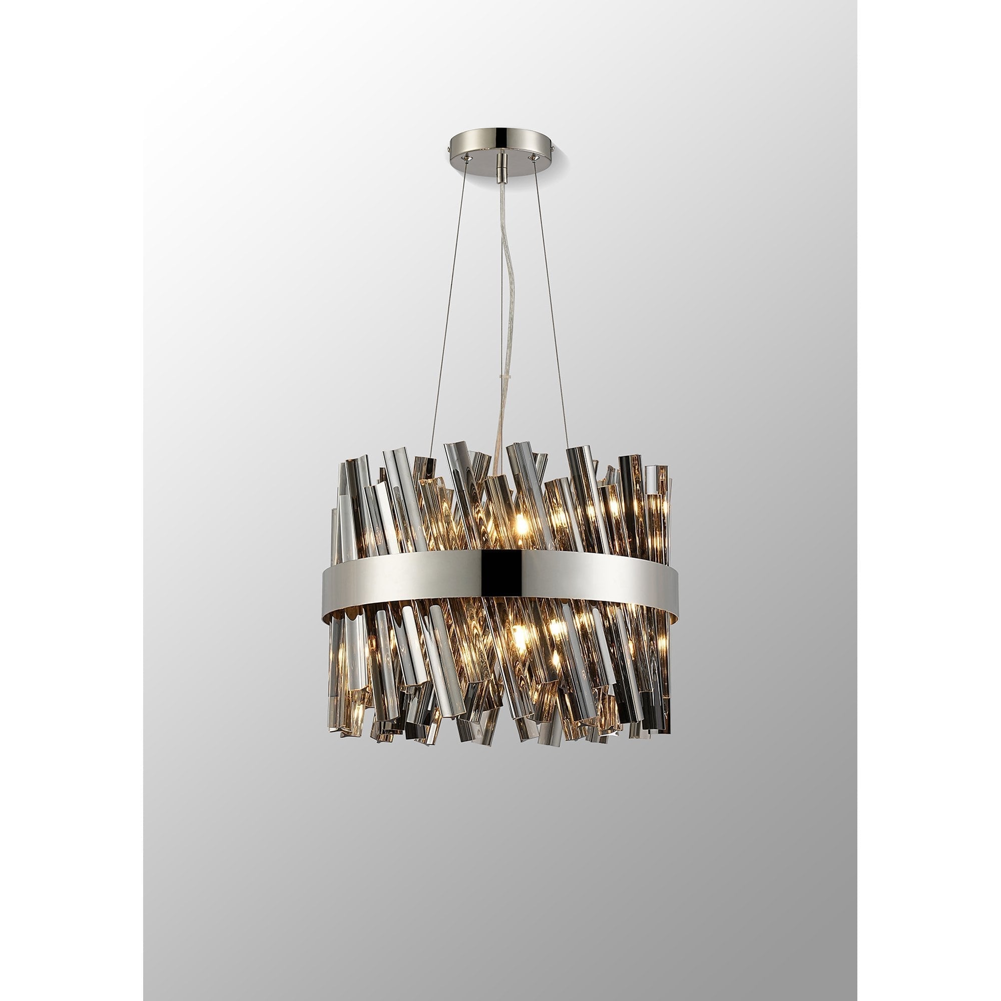 Fabula Farnley 10 Light Round Pendant - Polished Nickel & Smoked Glass