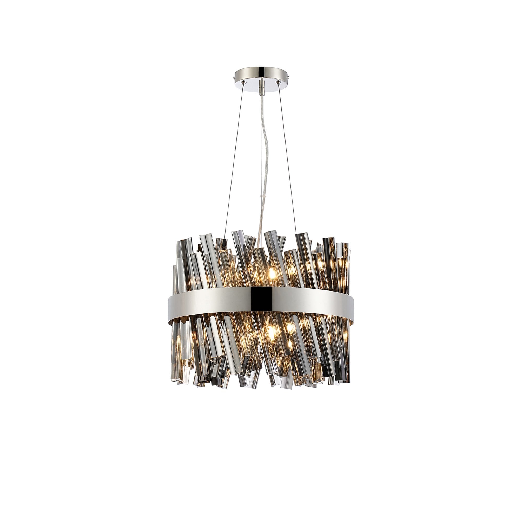 Fabula Farnley 10 Light Round Pendant - Polished Nickel & Smoked Glass