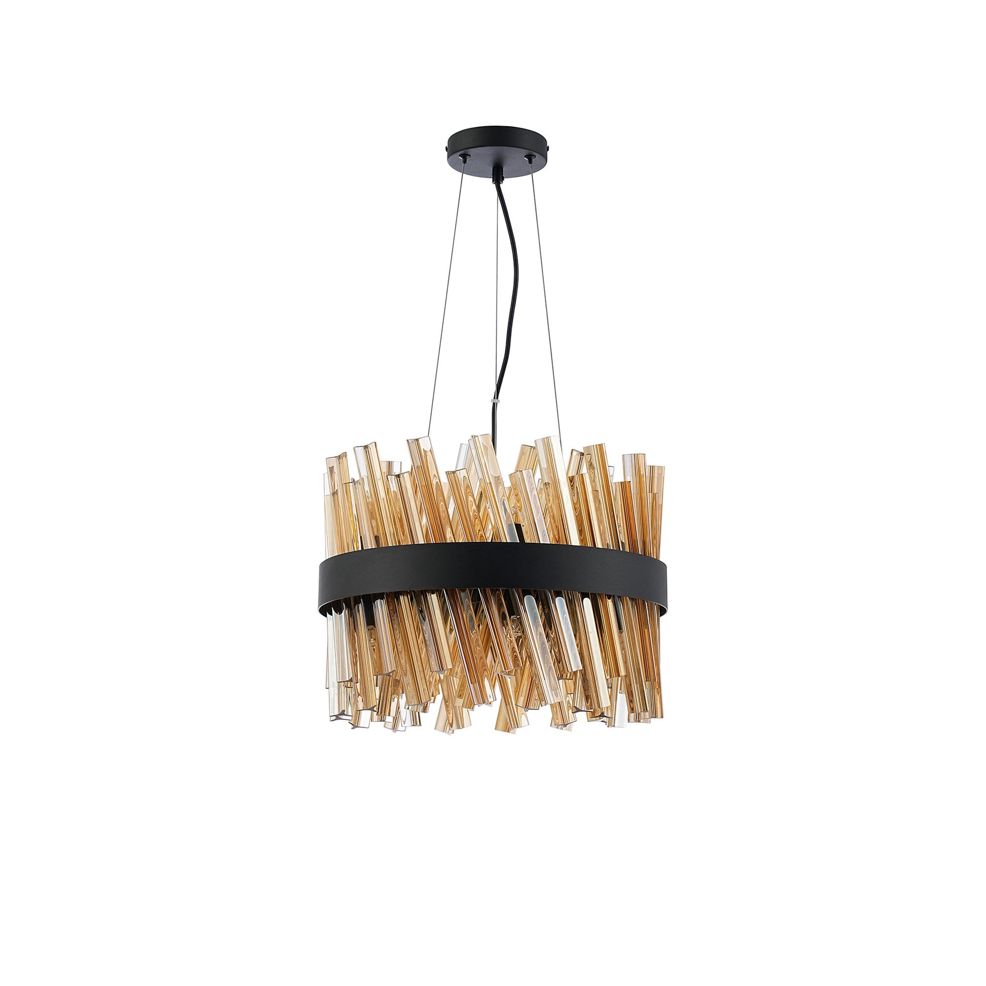 Fabula Farnley 10 Light Round Pendant - Satin Black & Amber Glass