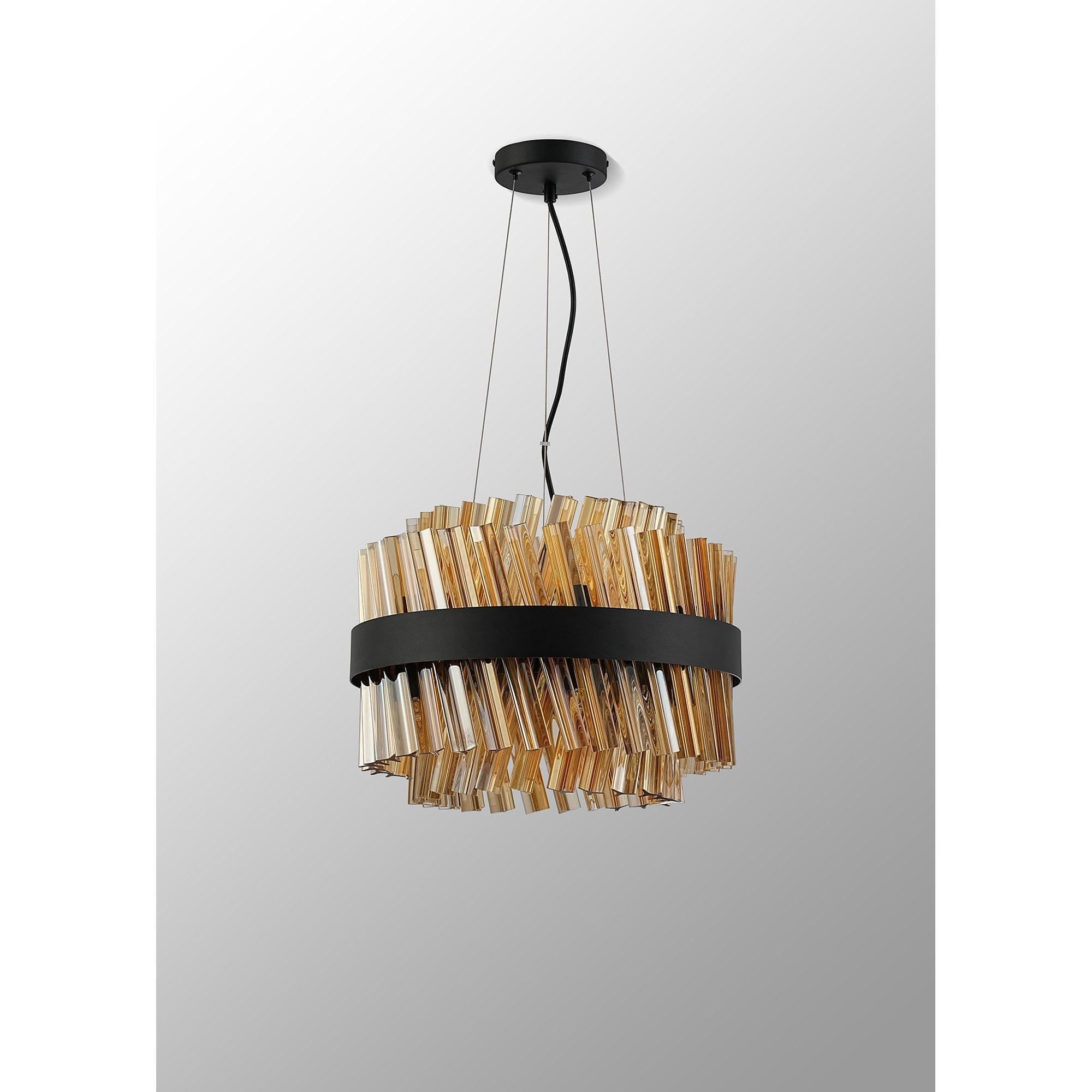 Fabula Farnley 10 Light Round Pendant - Satin Black & Amber Glass