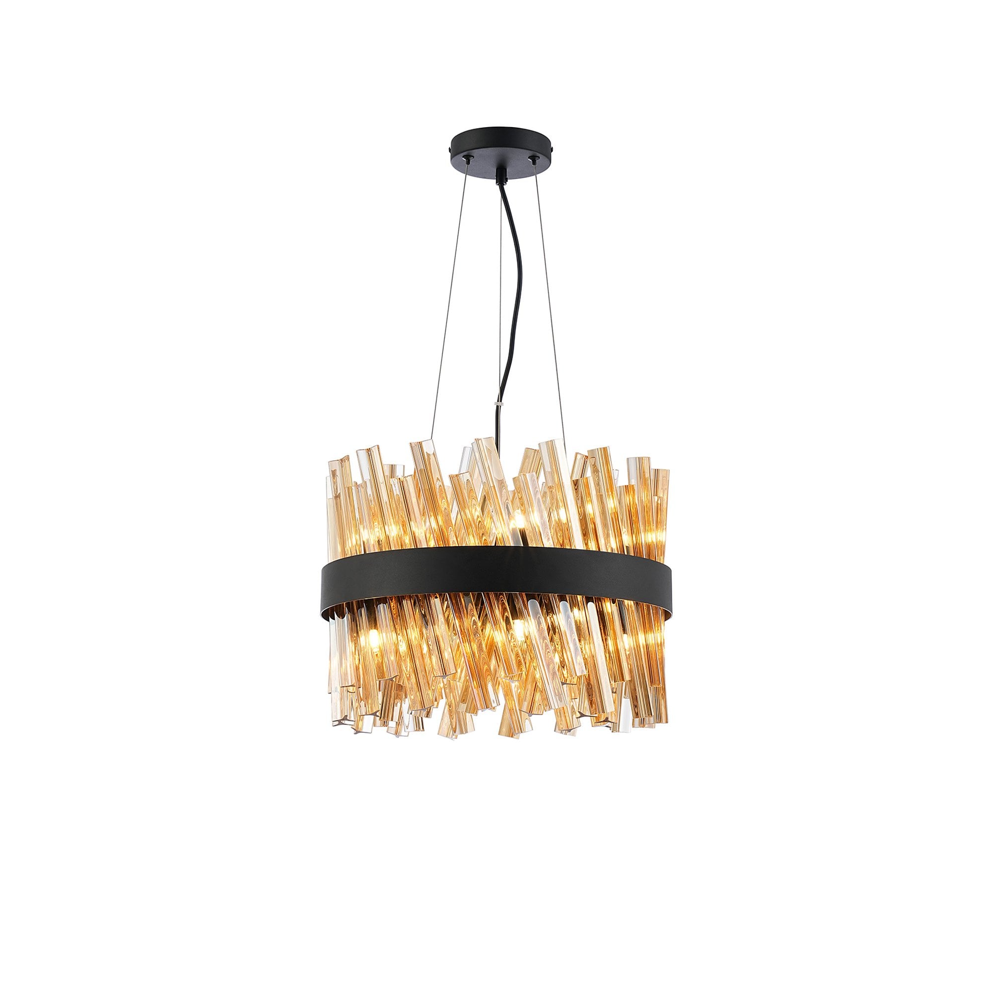 Fabula Farnley 10 Light Round Pendant - Satin Black & Amber Glass