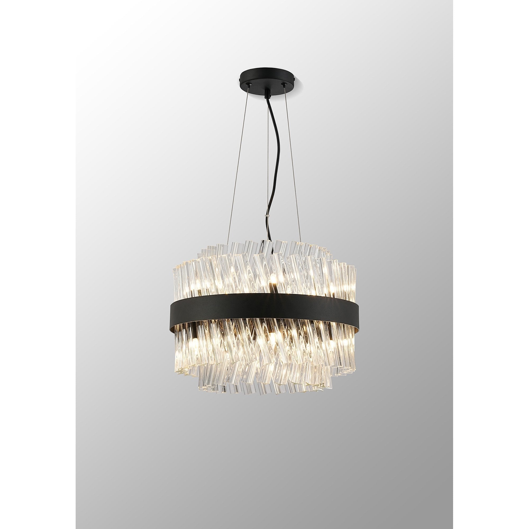 Fabula Farnley 10 Light Round Pendant - Satin Black & Clear Glass