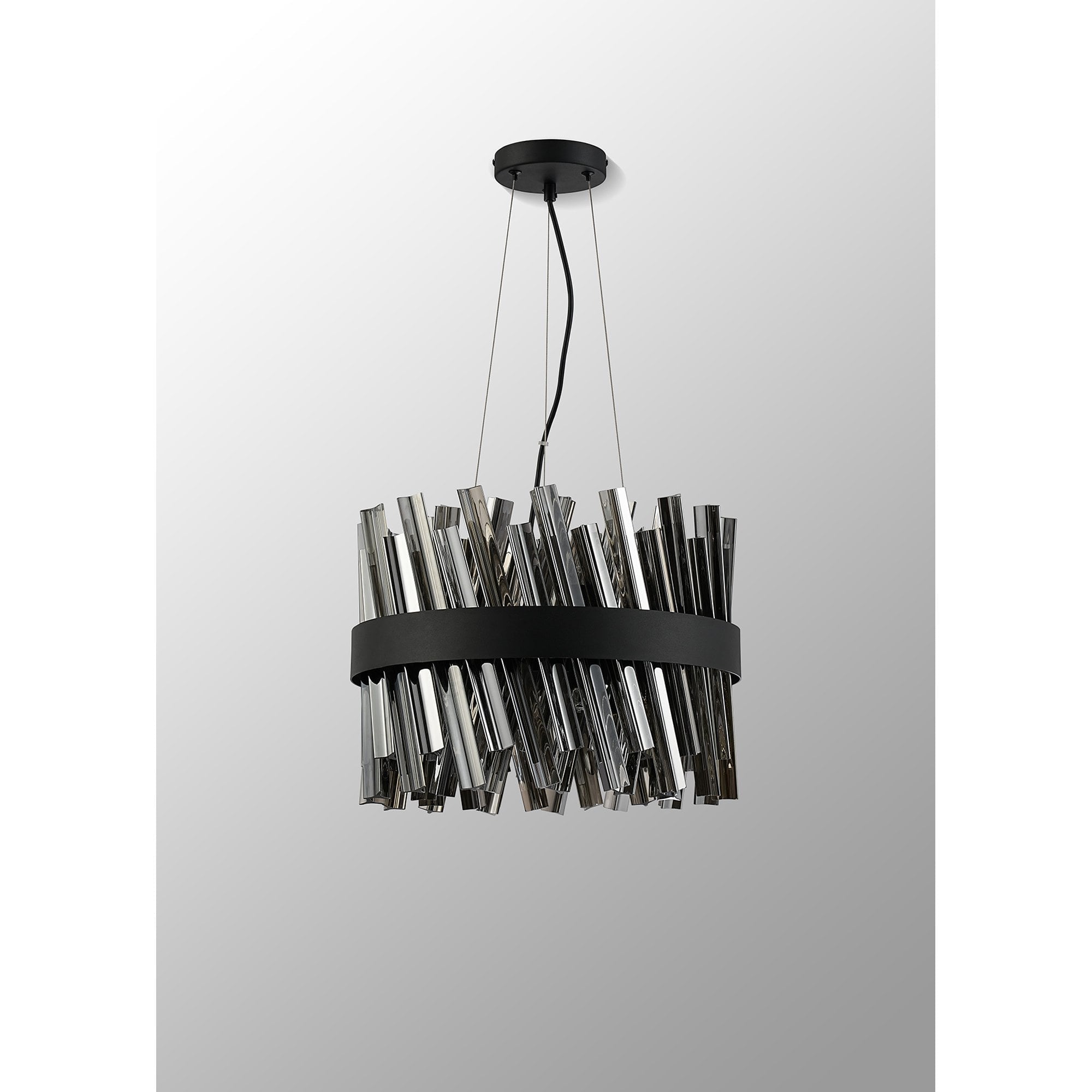 Fabula Farnley 10 Light Round Pendant - Satin Black & Smoked Glass