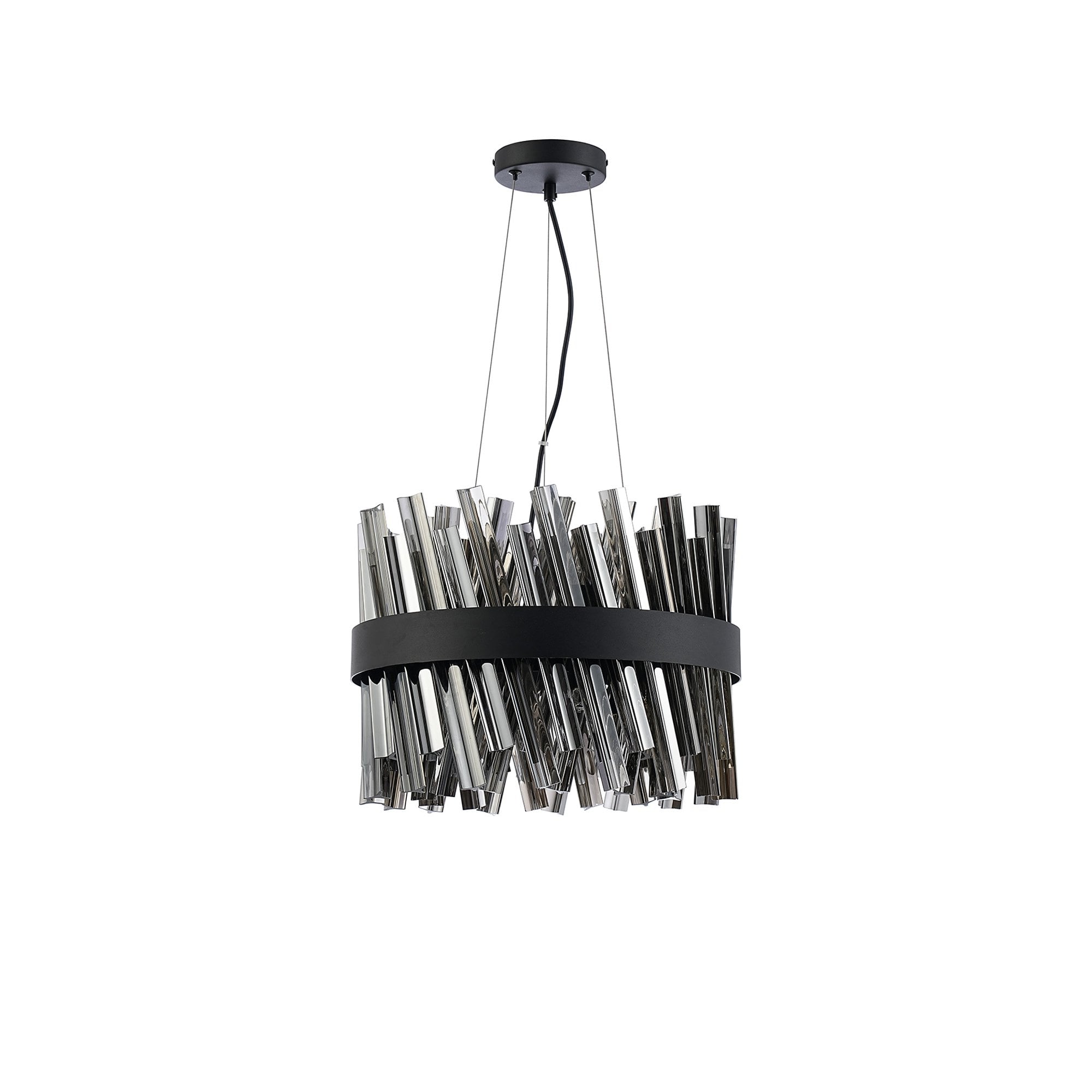 Fabula Farnley 10 Light Round Pendant - Satin Black & Smoked Glass