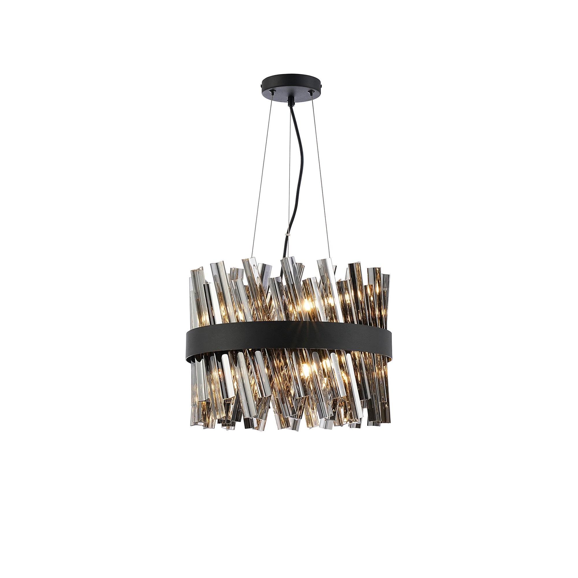 Fabula Farnley 10 Light Round Pendant - Satin Black & Smoked Glass