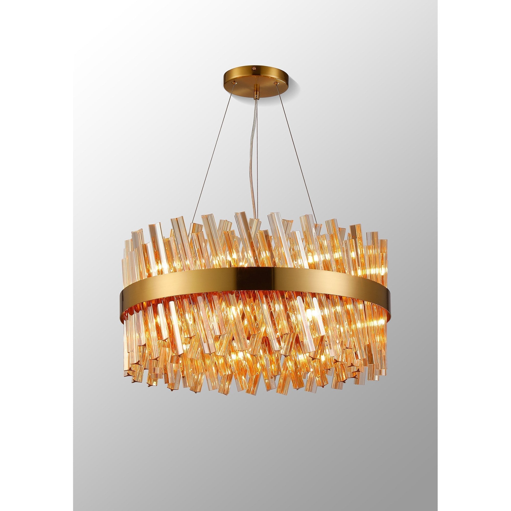 Fabula Farnley 18 Light Round Pendant - Brass & Amber Glass