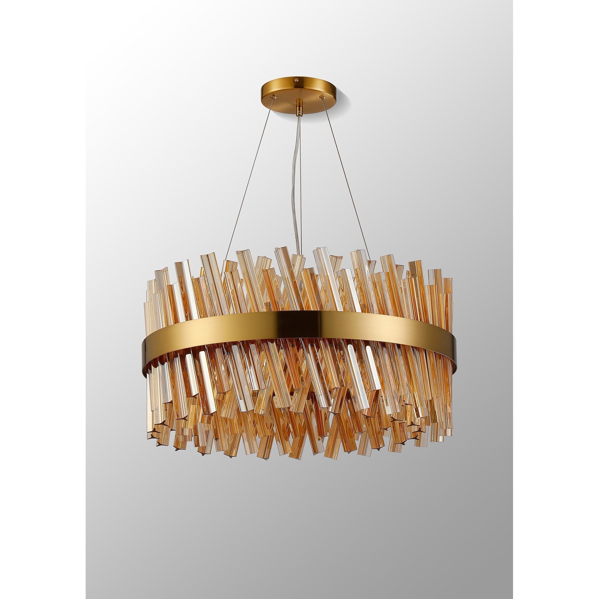 Fabula Farnley 18 Light Round Pendant - Brass & Amber Glass