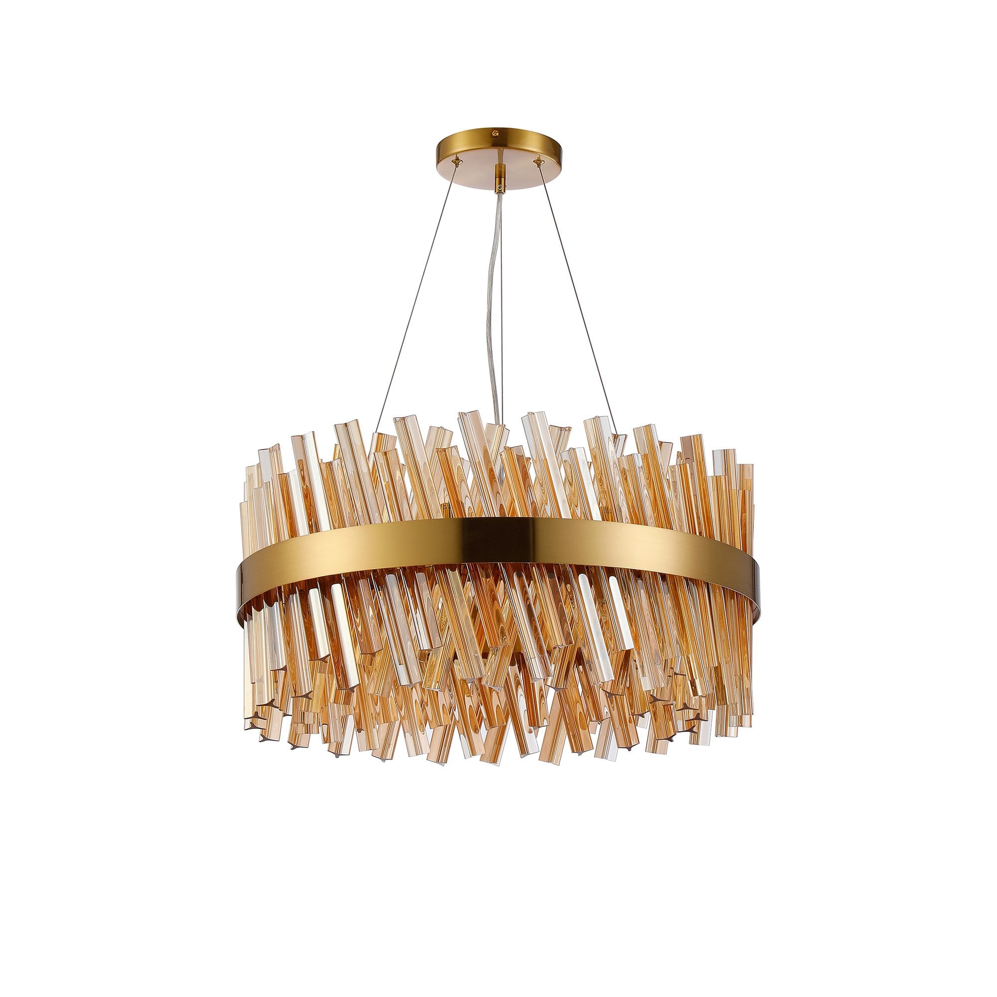 Fabula Farnley 18 Light Round Pendant - Brass & Amber Glass