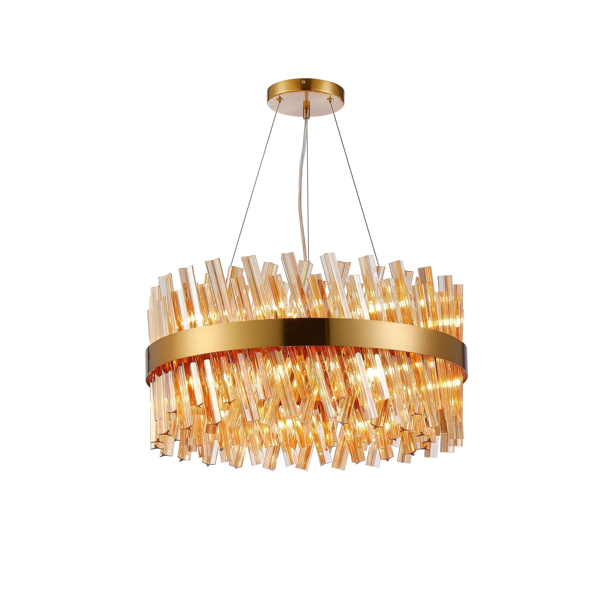 Fabula Farnley 18 Light Round Pendant - Brass & Amber Glass