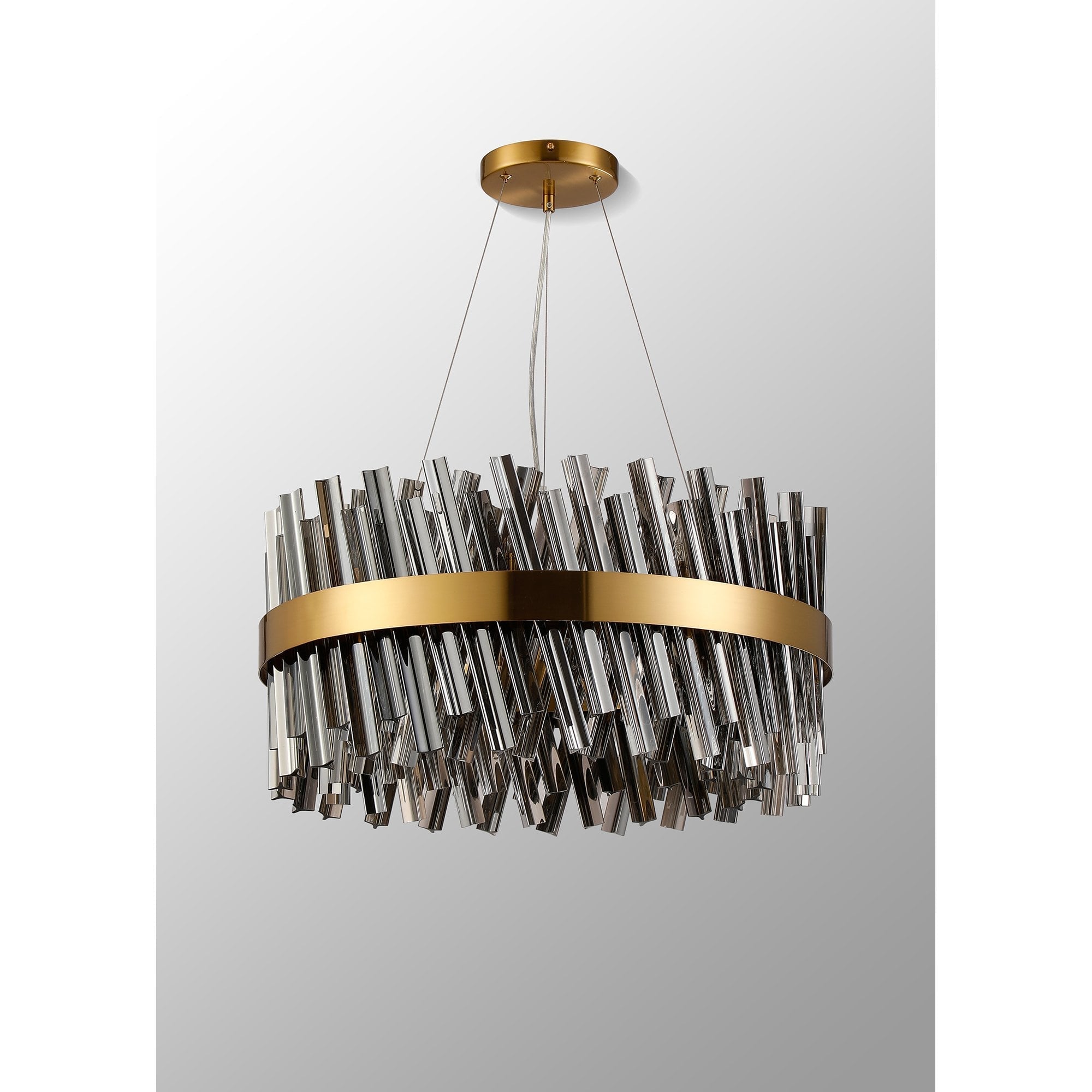 Fabula Farnley 18 Light Round Pendant - Brass & Smoked Glass